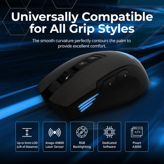 Zalman GM7 RGB Optical Gaming Mouse, PMW3360 Sensor, 12,000 DPI, Black