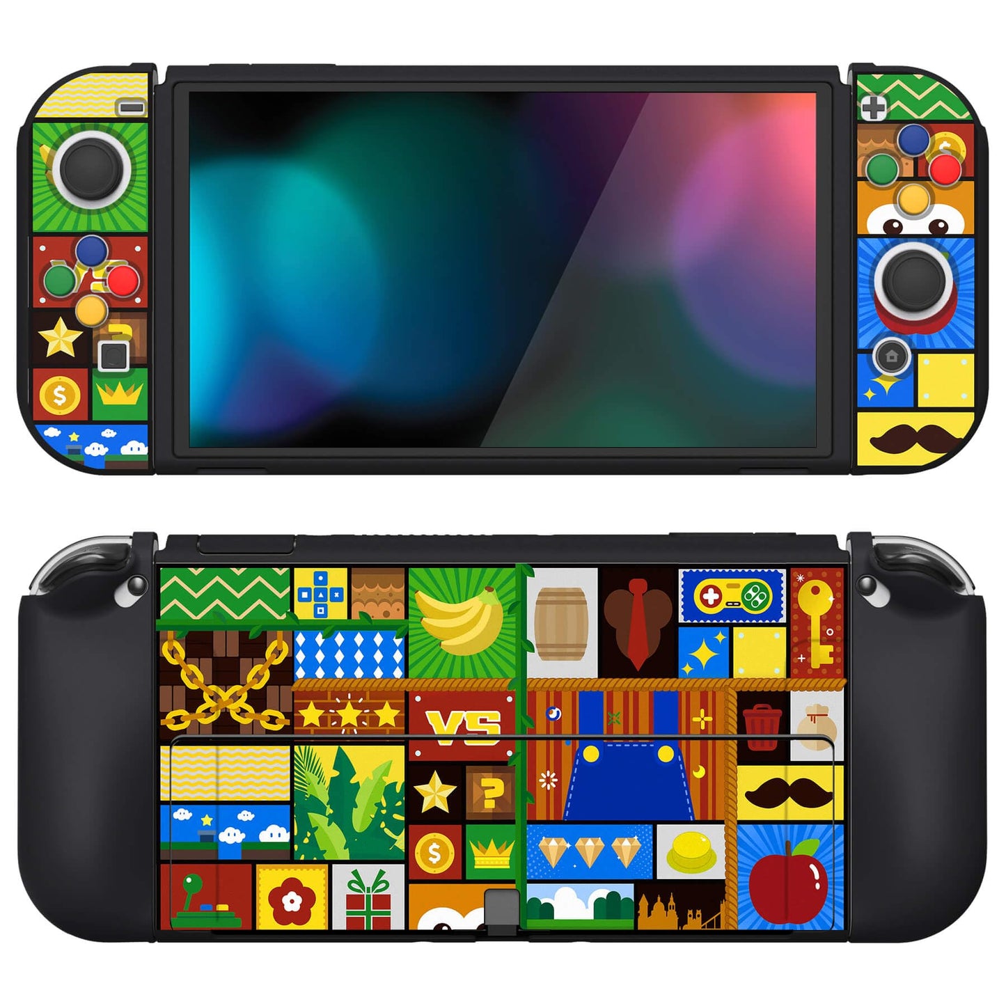 PlayVital ZealProtect Soft Protective Case for Nintendo Switch OLED Flexible Protector Joycon Grip Cover for Nintendo Switch OLED with Thumb Grips & ABXY Direction Button Cap - Puzzle Adventure