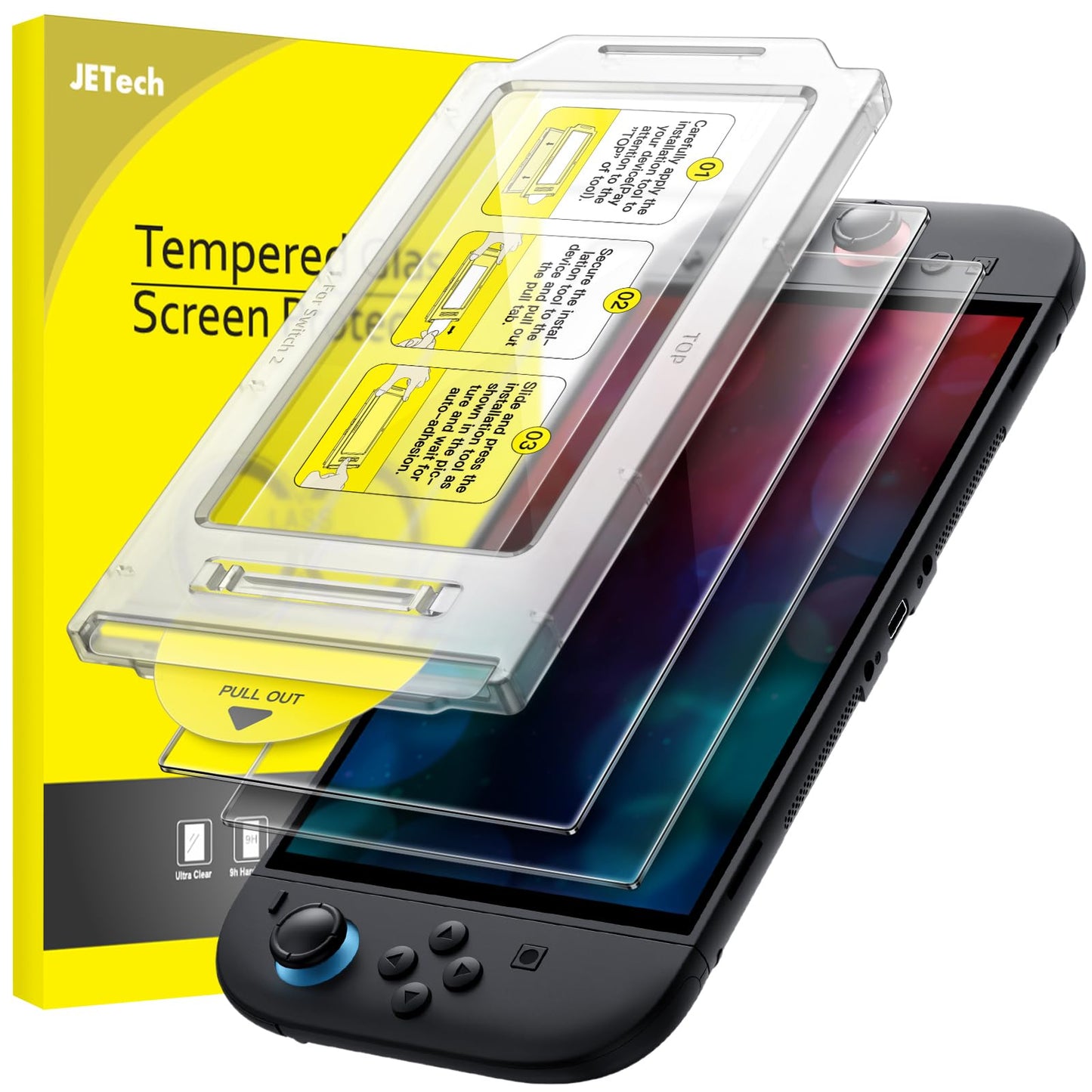 JETech Auto-Alignment Screen Protector for Nintendo Switch 2 2025 9H Tempered Glass Film with Super Easy Installation Tool Anti-Scratch HD Clear 2-Pack