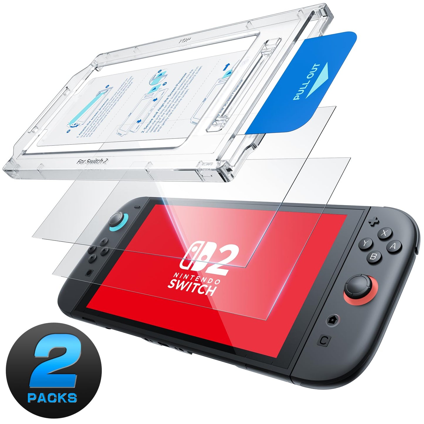 Mumba Screen Protector for Nintendo Switch 2 with Auto-Alignment Kit 2 Pack 9H Tempered Glass Ultra-Thin Transparent HD Clear Scratch and Crack Resistant Case-Friendly Bubble-Free Easy Install