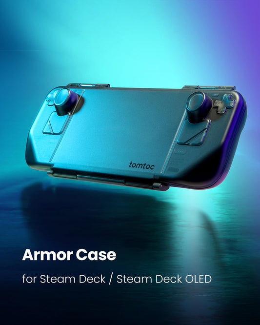 tomtoc Armor Case for Steam Deck - Slim Black Hard Shell, Shock-proof, 12.05x5.59x2.36 inches, Model G12M1D1