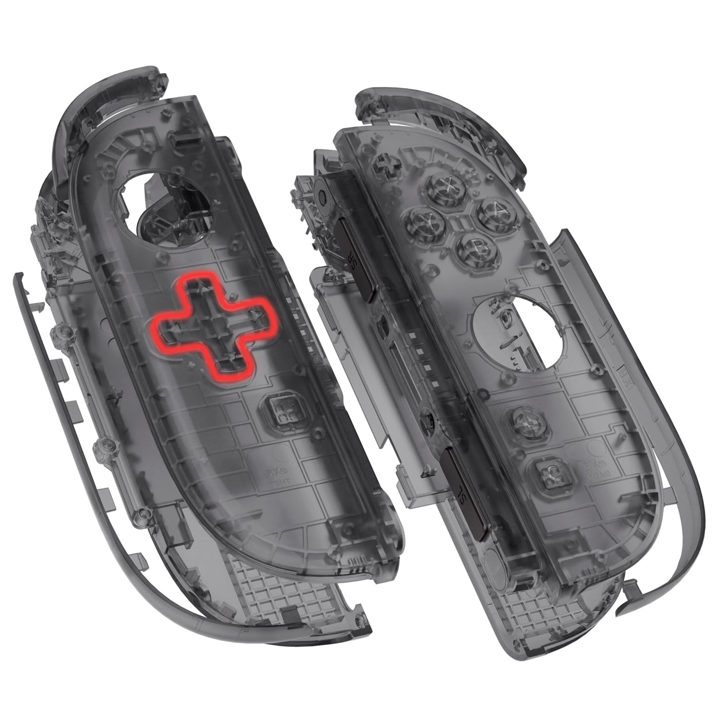 eXtremeRate DIY Replacement Shell (D-Pad Ver) Buttons for Joycon 2 Custom Full Set Housing + Decorative Strips + Middle Bracket + Buttons for Nintendo Switch 2 - Deluxe Version - Clear Slate Black
