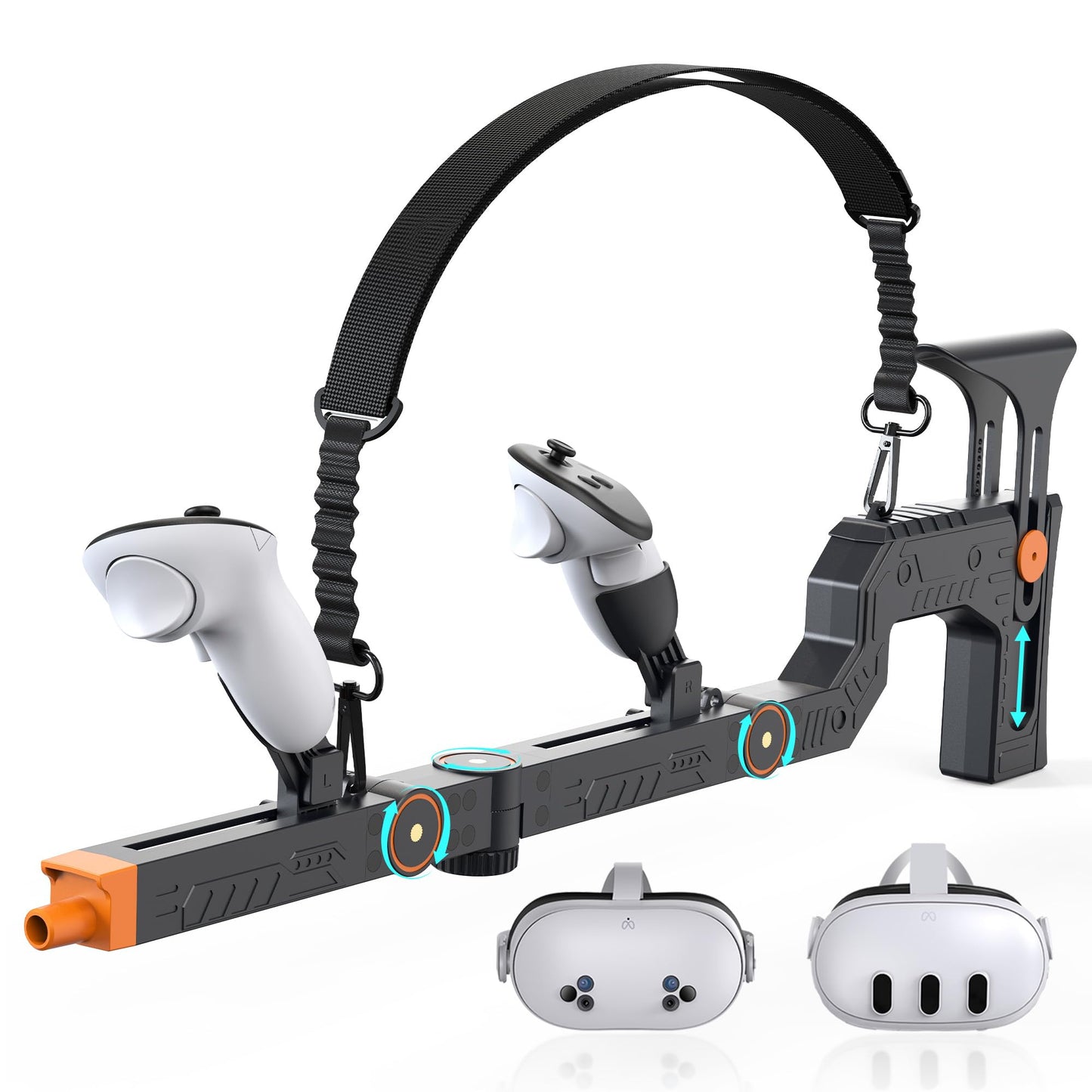 Upgraded VR Gun Stock for Meta Quest 3/ Quest 3S Adjustment Gunstock Magnetic Accessories for Oculus Quest 3 Controller Grips with Shoulder Straps for Enhance Control Feel Realistic FPS Gaming Experience