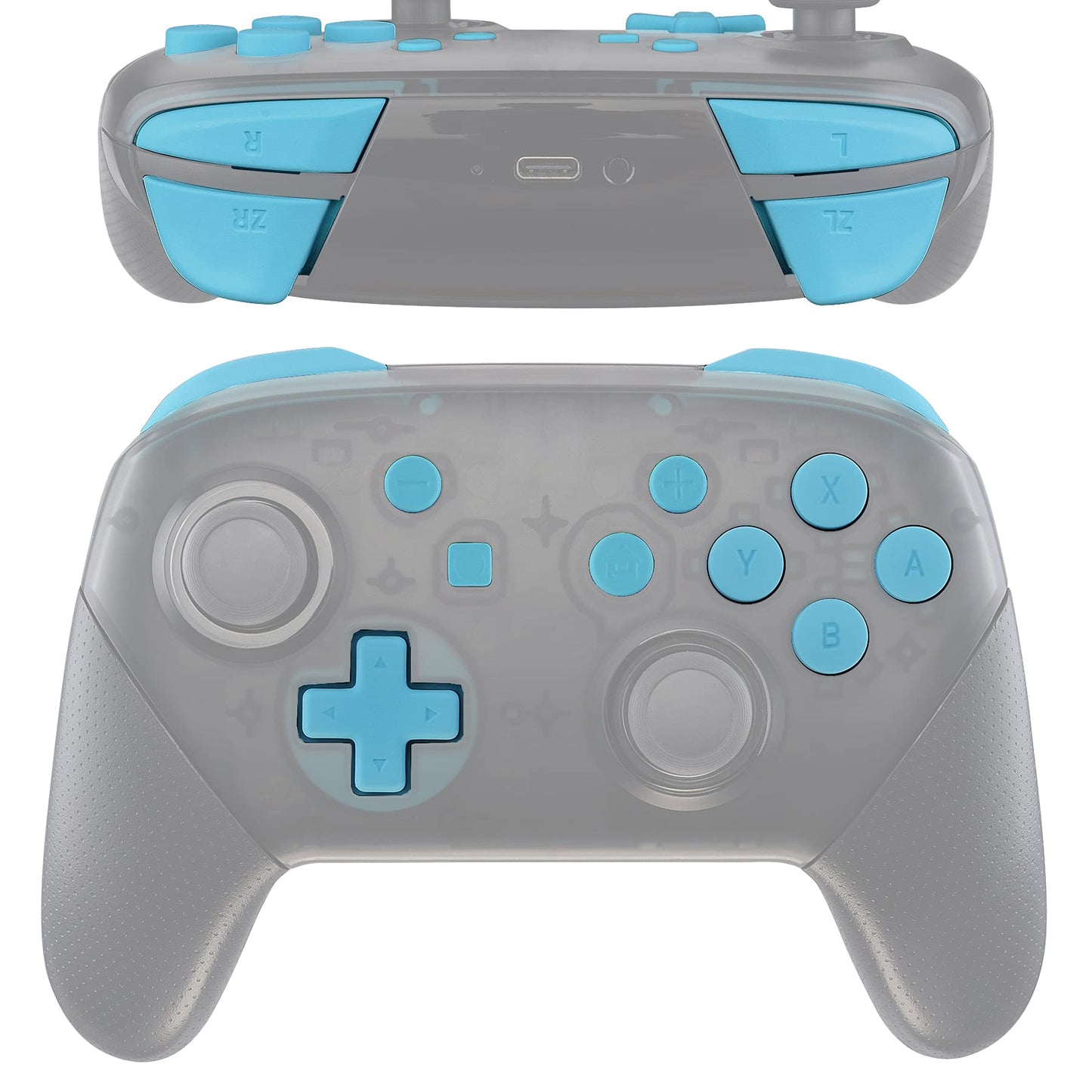 eXtremeRate Heaven Blue Repair ABXY D-pad ZR ZL L R Keys for Nintendo Switch Pro Controller Glossy DIY Replacement Full Set Buttons with Tools for Nintendo Switch Pro - Controller NOT Included