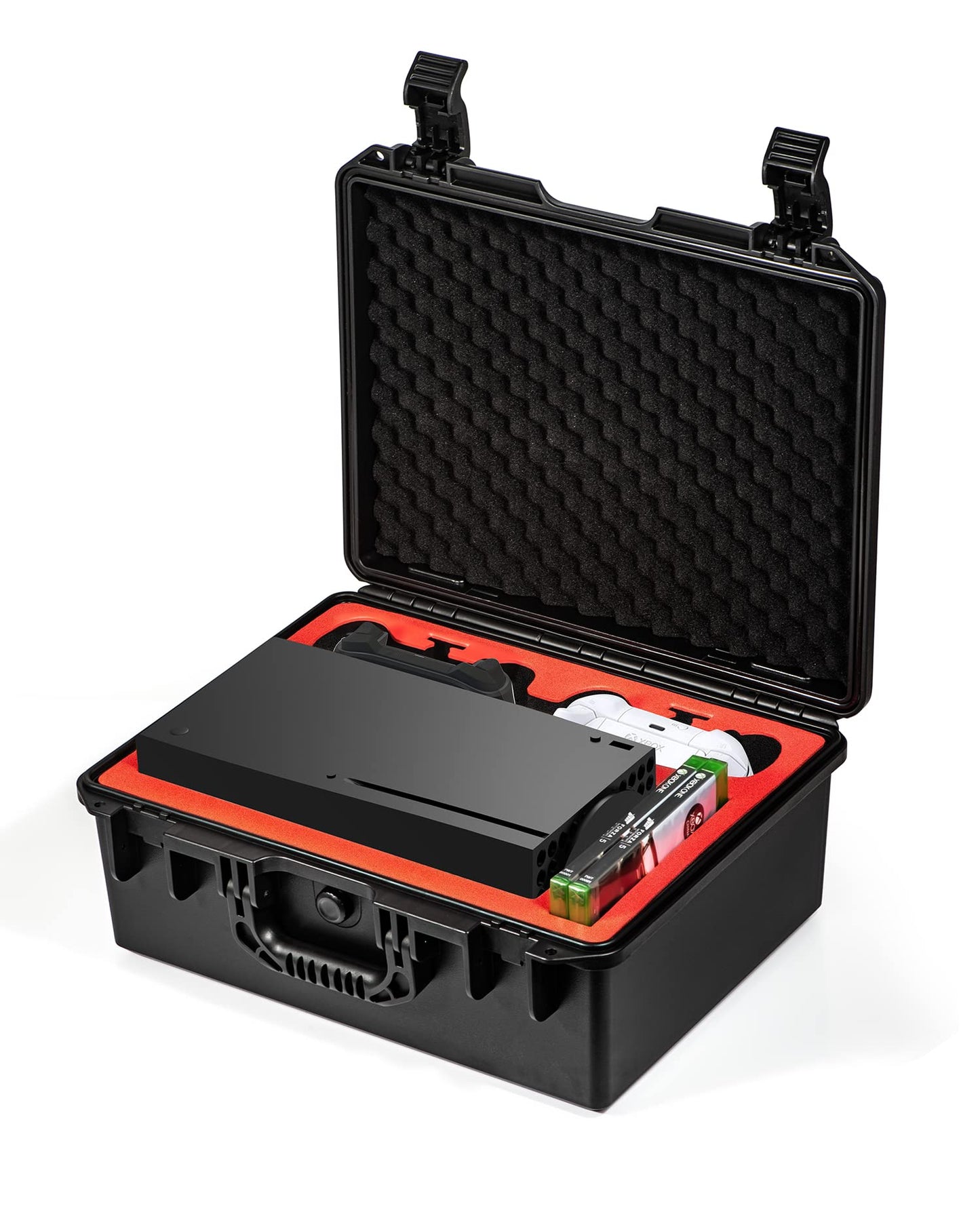 DEVASO Hard Carrying Case Compatible with Xbox Series X Professional Deluxe Waterproof Case Soft Lining Hard Case for Xbox Series X Console Controllers Headset and Other Accessories