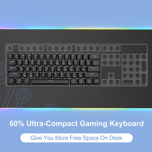 DIERYA DK61se 60% Mechanical Keyboard, Wired Gaming Keyboard, Red Switches, LED Backlit, Compact Mini, Black
