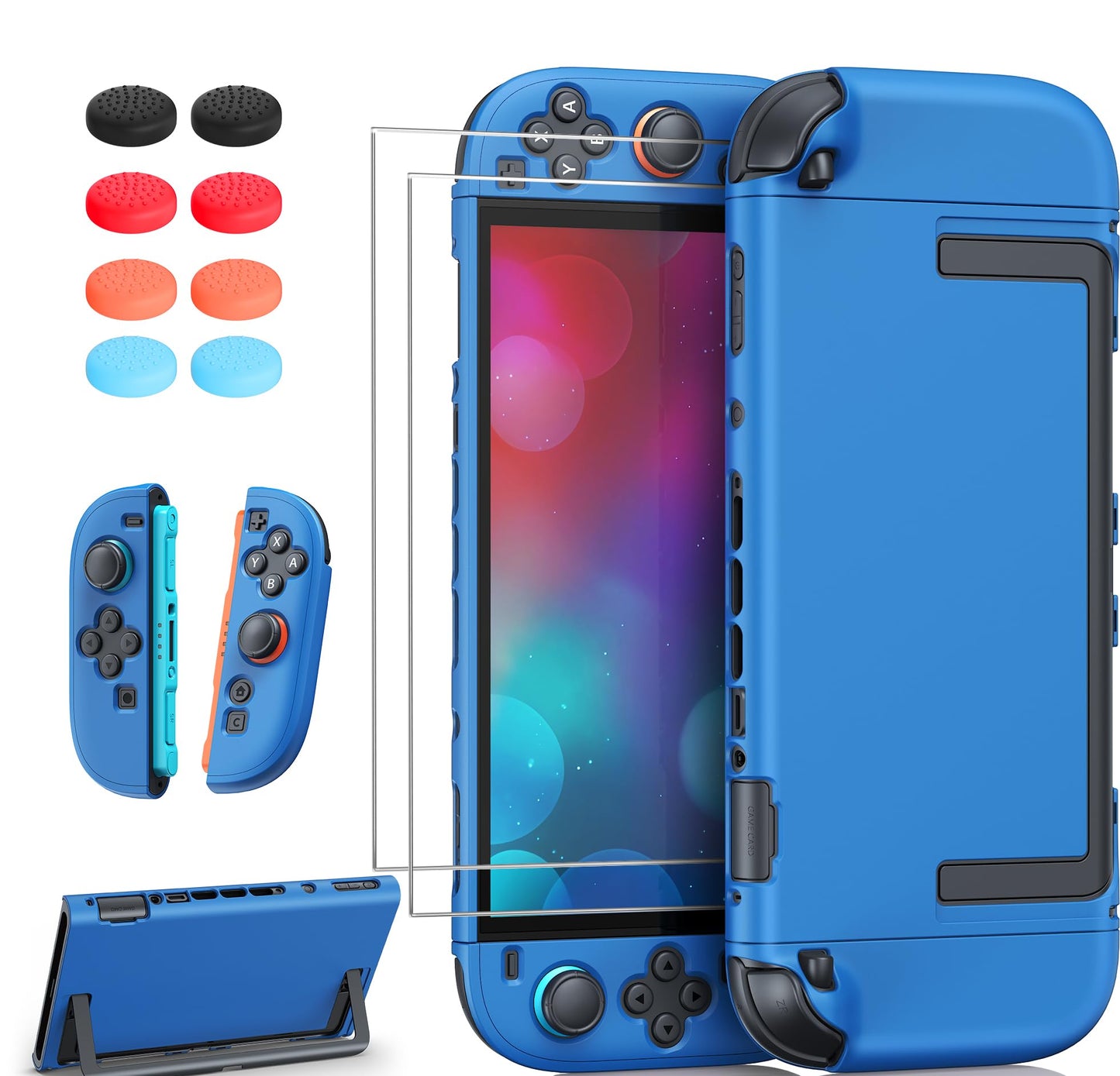 FYOUNG Upgrade Switch 2 Protective Case&Screen Protector Set Dockable Cover Hard Shell for Nintendo Switch 2 2025 Console Accessories Travel-Friendly Kickstand Cutouts(Blue for Switch 2 7.9inch)