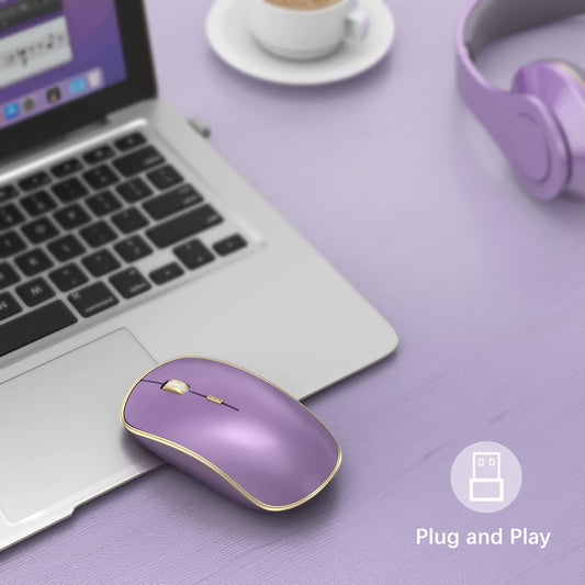 JOYACCESS Wireless Mouse - Ergonomic 2.4G Optical with 5 DPI Levels, Portable Design, Purple (Model: XRF-M1B-PL)