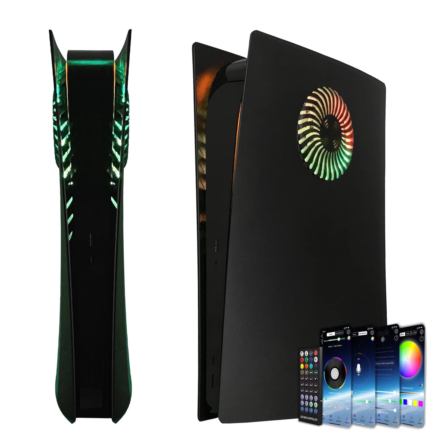 Faceplate with RGB Light remove for PS5 Digital Edition DOBEWINGDELOU 400+ Effects LED Light Ring Console Cover for PS5 Digital Edition DIY Decoration Kit Accessories Black