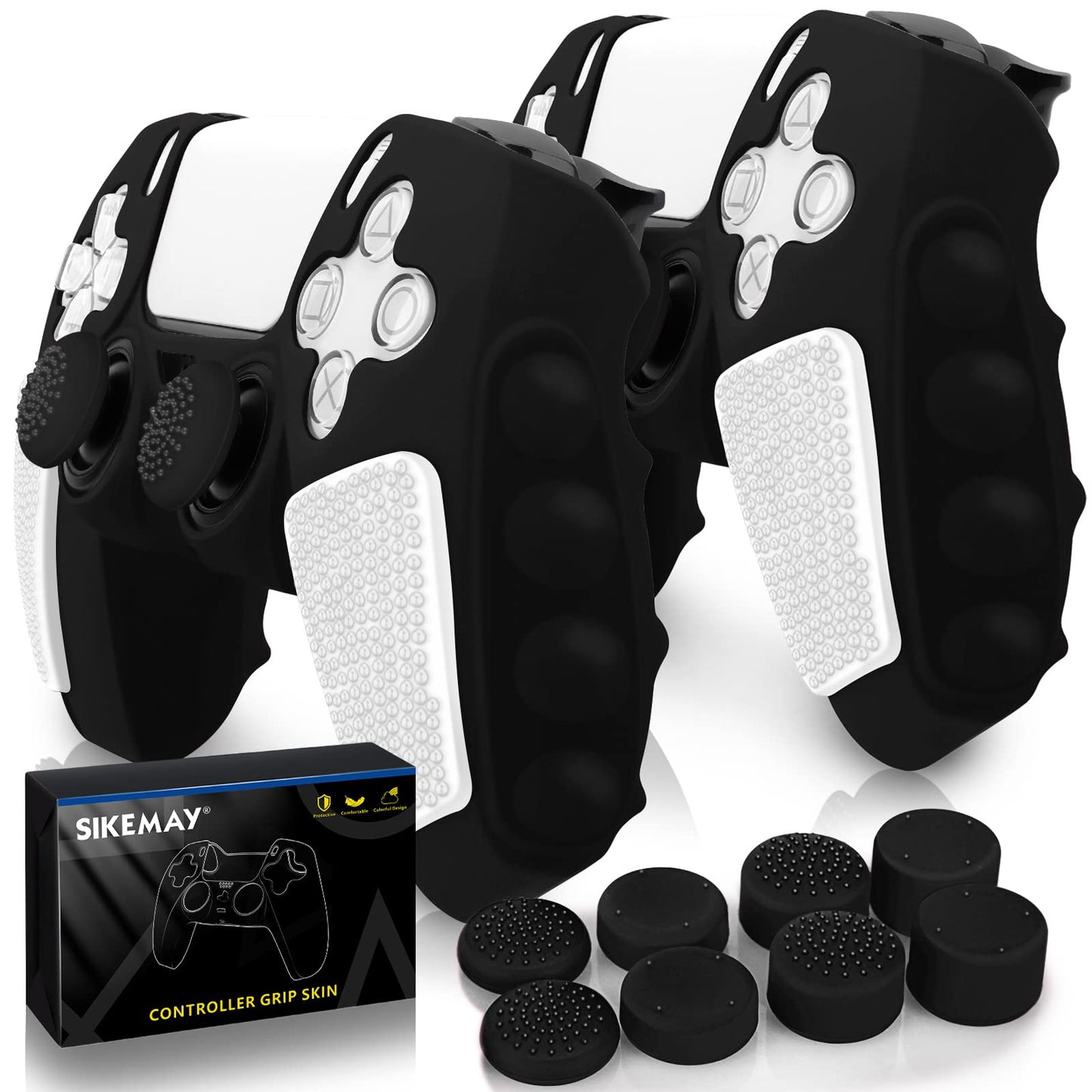 SIKEMAY Anti-Slip PS5 Controller Skin Soft Thicken Non-Slip Studded Silicone Gel Grip Protective Cover Case for PlayStation 5 Controller Grip 2 Pack with 8 x Thumb Grip Caps