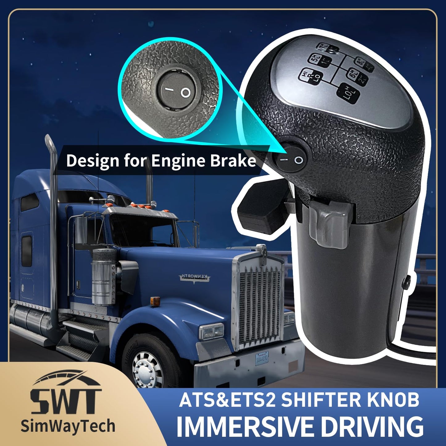 HCXLELD SimWayTech USB Truck Simulator Shifter Knob for ATS & ETS2 compatibled with Logitech G25 G27 G29 G920 G923 Thrustmaster TH8A Fanatec SQ Moza PXN or other DIY shifter