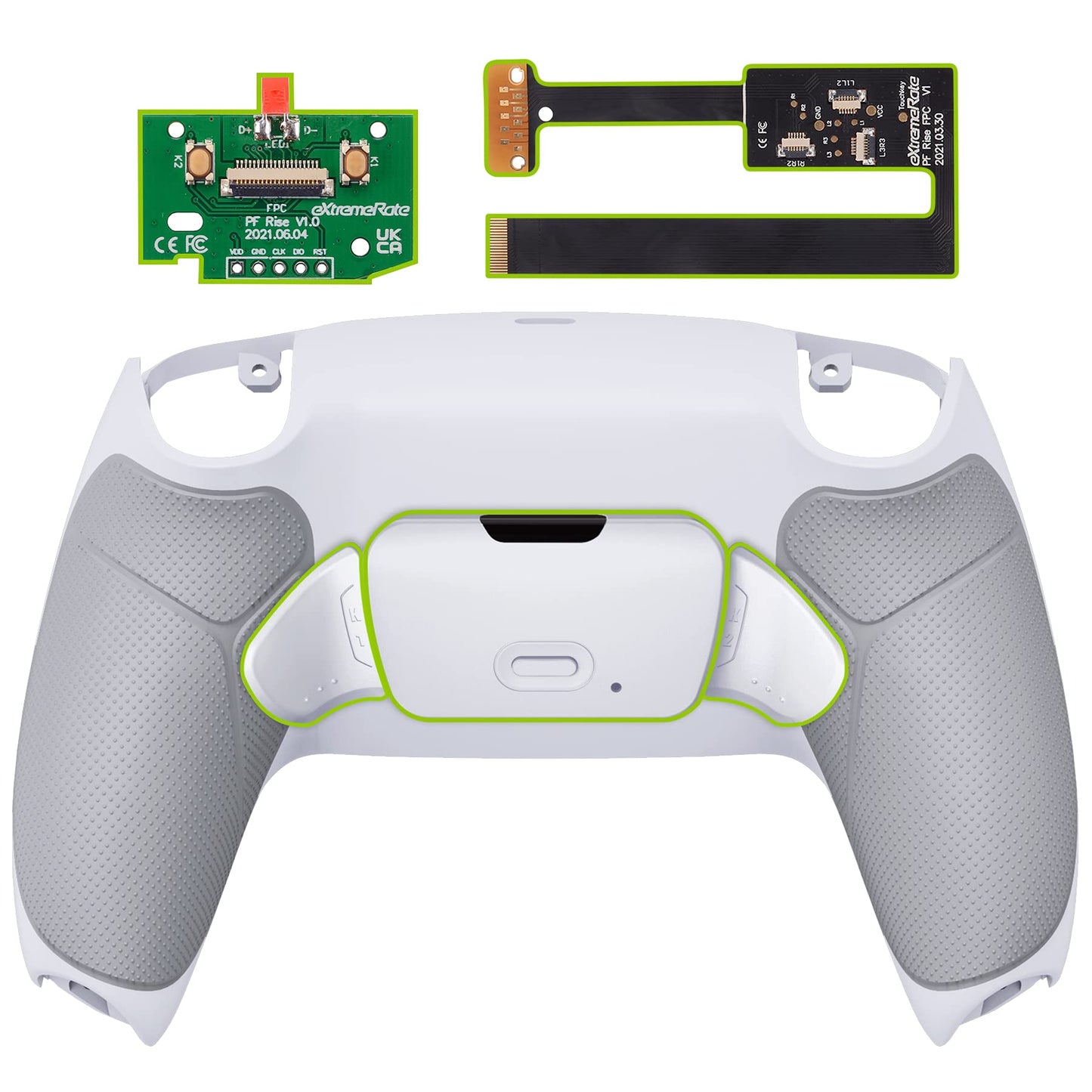 eXtremeRate White Rubberized Grip Programable RISE 2.0 Remap Kit for PS5 Controller BDM-010 BDM-020 Models Custom Upgrade Board & Redesigned Back Shell & Back Buttons Set for PS5 Controller