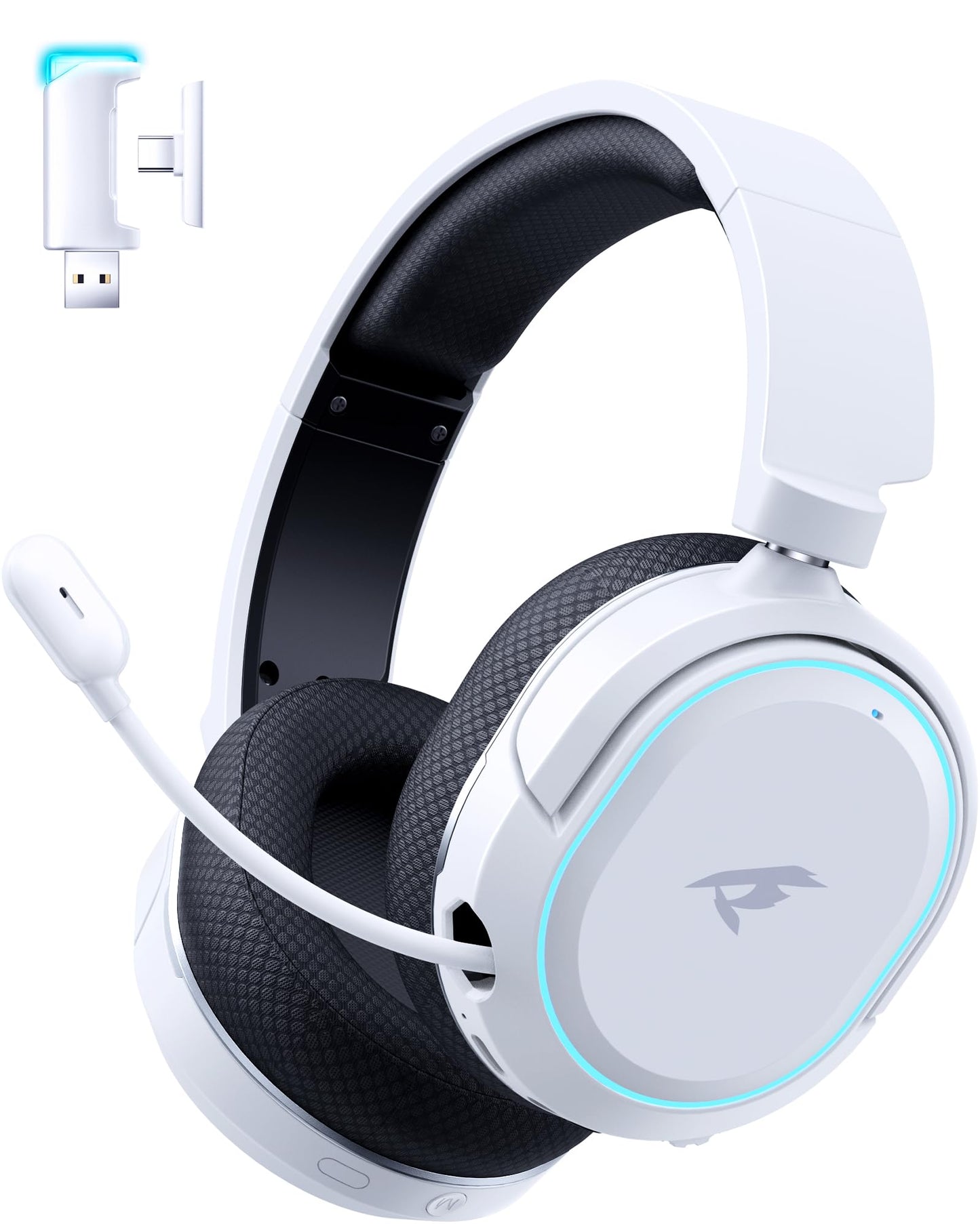 Wireless Gaming Headset 7.1 Surround Sound 2.4GHz USB Gaming Headphones with Bluetooth 5.4 100H Battery ENC Noise Canceling Mic RGB Light Wireless Headset for PC PS5 PS4 Mac Switch (Black-White)
