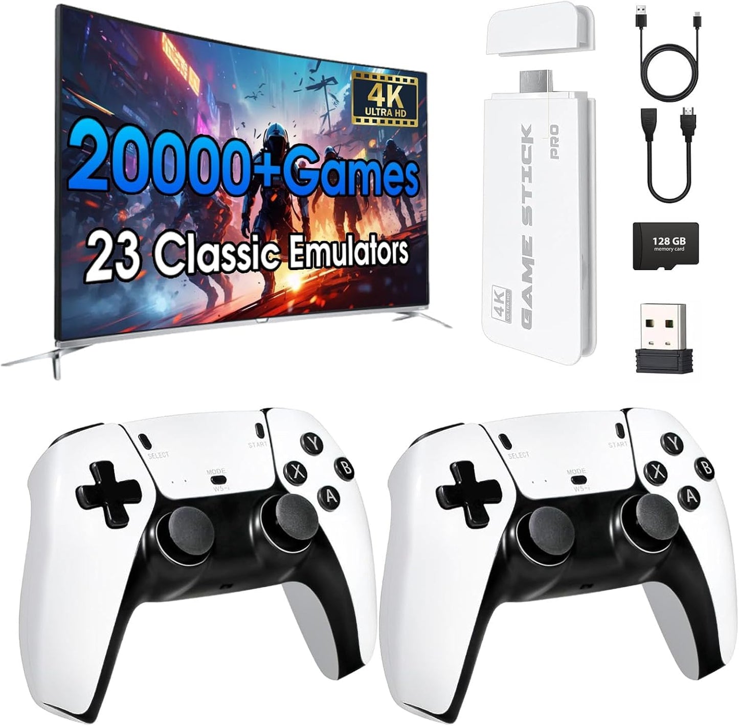 2026 New Edition Retro Wireless Gaming Console 128GB Large Storage 23 Emulators Compatible with 20,000+ Games Dual 2.4GHz Wirele
