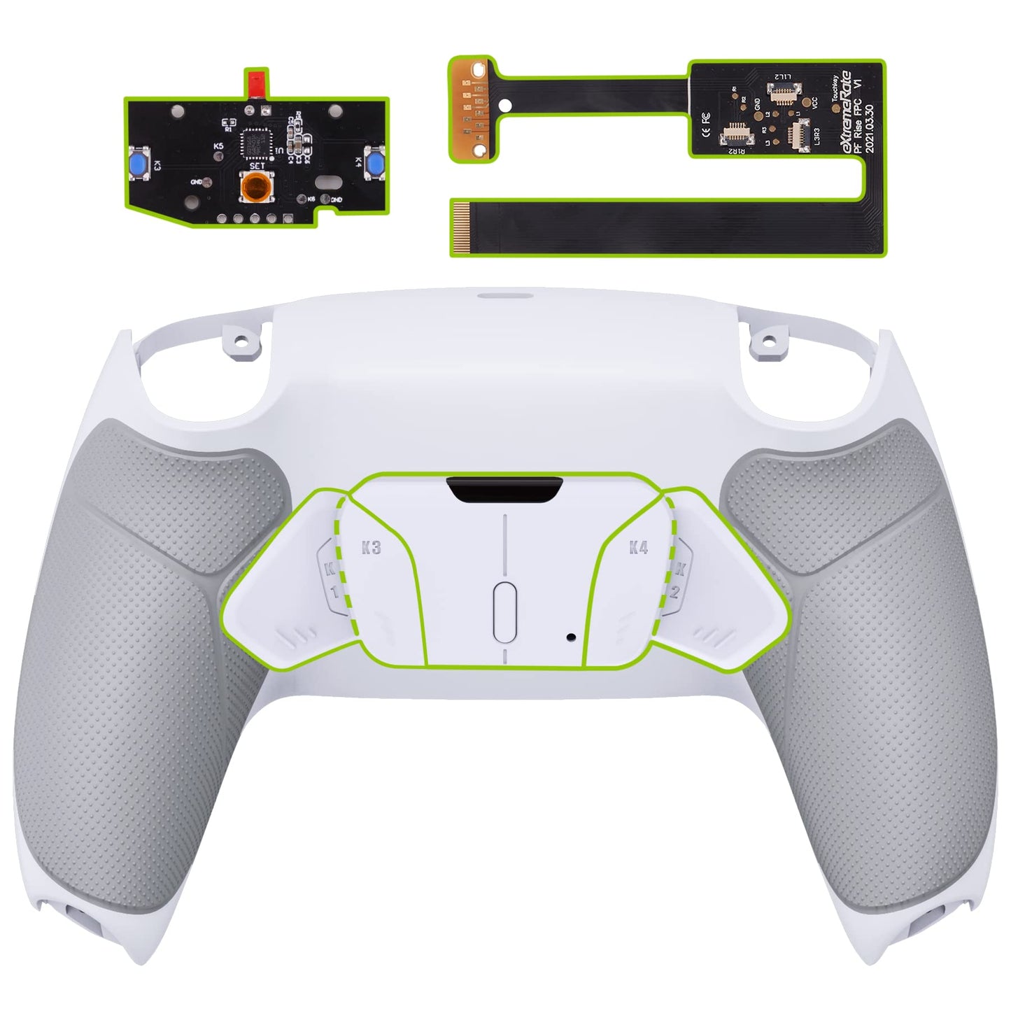 eXtremeRate White Rubberized Grip Programable RISE4 Remap Kit for PS5 Controller BDM-010 BDM-020 Models Upgrade Board & Redesigned Back Shell & 4 Back Buttons for PS5 Controller