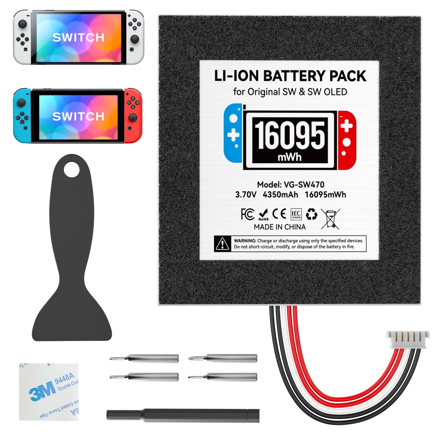 Kosker Switch 1 Battery Replacement Kit Compatible with Nintendo Console HAC-001 & OLED HEG-001 16095mWh HAC-003 Switch Battery with Extra Repair Tools Kit for Extended Gaming 1 Pack