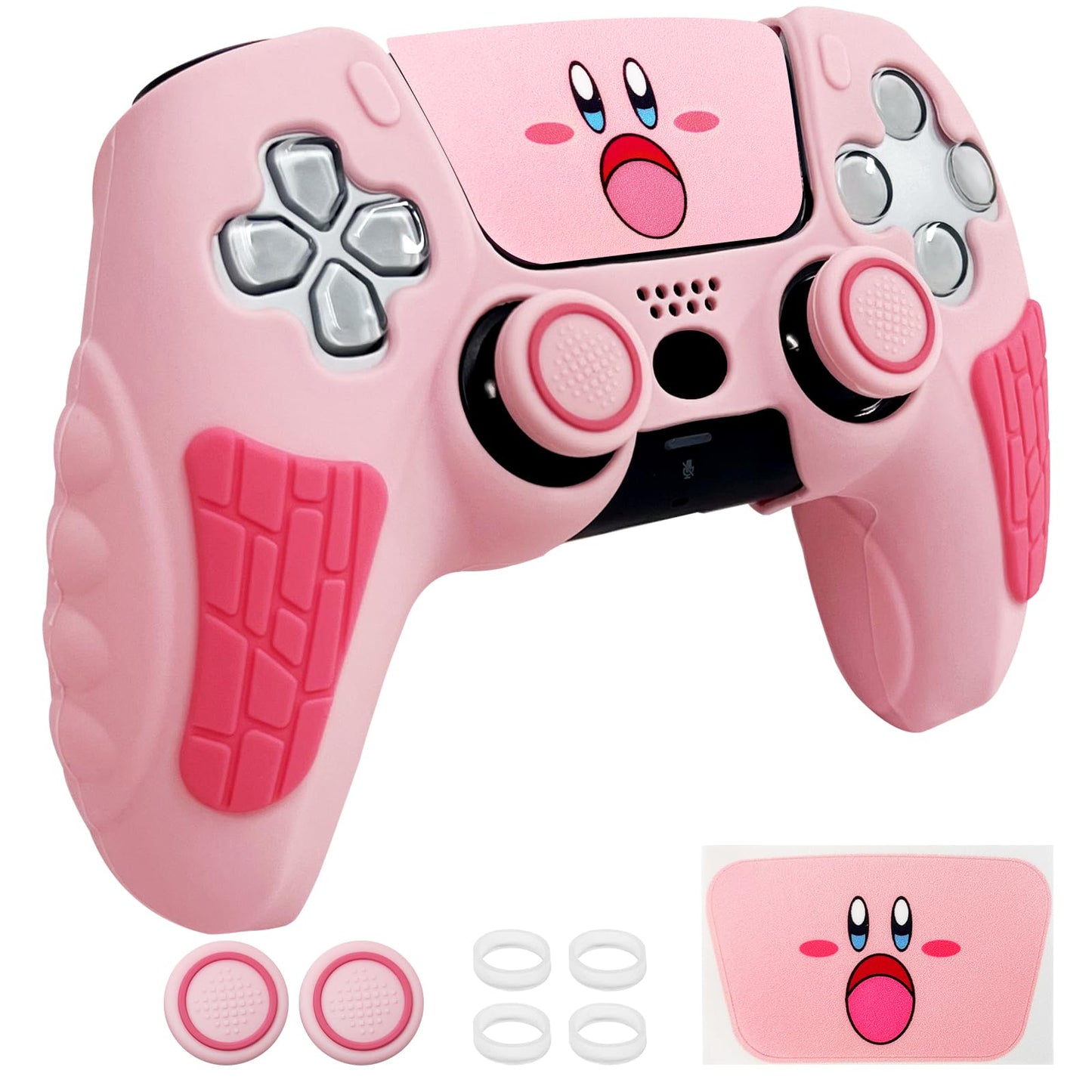 HLRAO Pink Anti Slip PS5 Controller Skin Set Soft Protective Controller Cover Case for PlayStation 5/Slim/Pro Control with Touch Pad Stickers and 2 Thumb Grip Caps