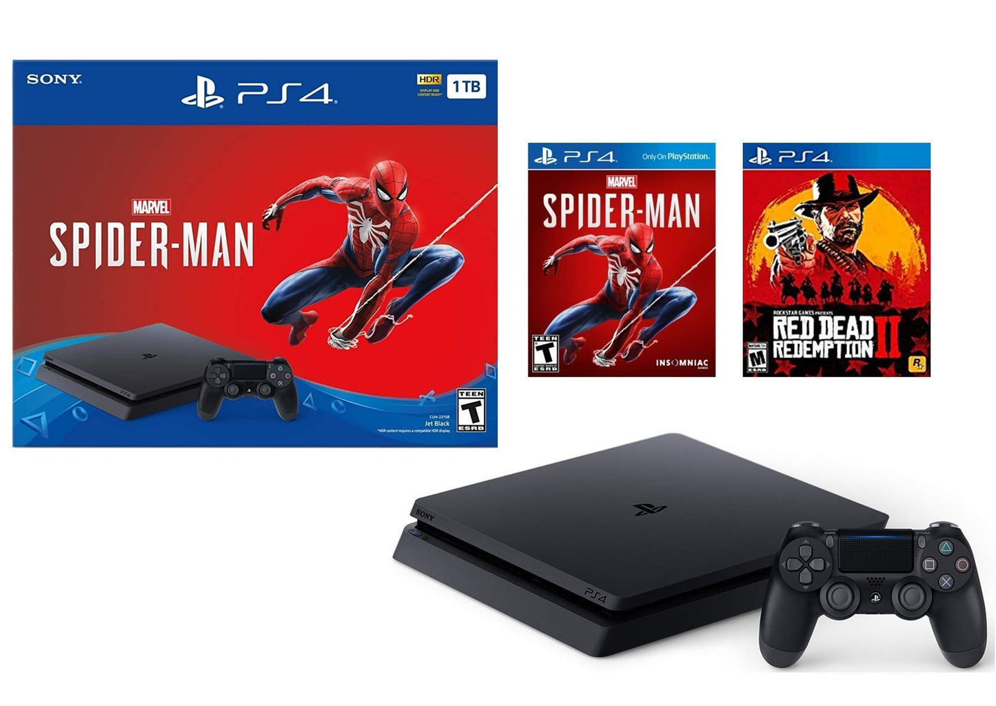 Sony Playstation 4 1TB Marvels Spider-Man Bonus Bundle w/Red Dead Redemption: Playstation 4 1TB Jet Black Console Marvels Spider-Man Red Dead Redemption 2 DUALSHOCK Wireless Controller (Renewed)