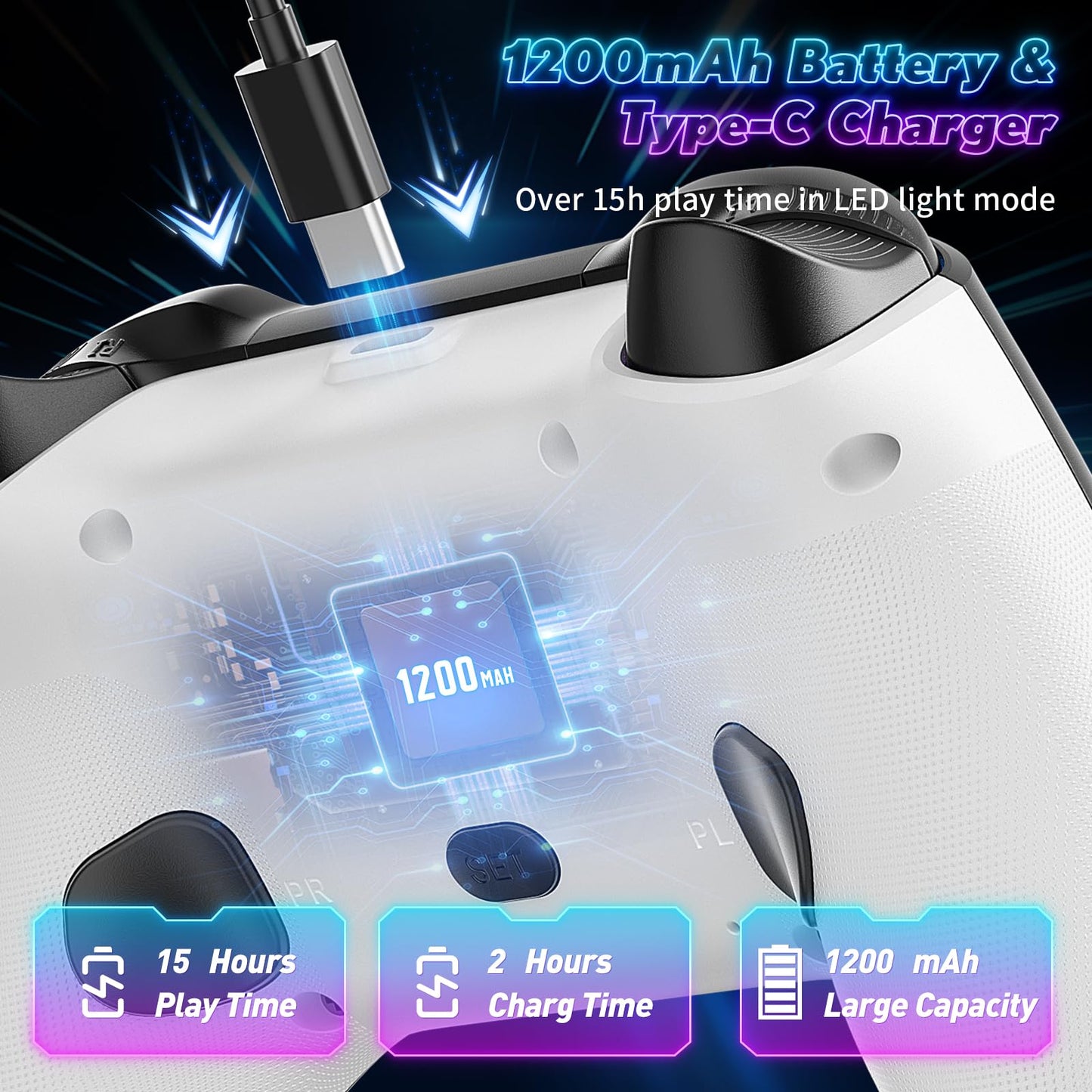 Nonbliep LED Wireless Gamepad for PS4 - Black, RGB Lighting, Turbo, 6-Axis Motion Sensor, 1200mAh Battery, 3.5mm Audio Jack