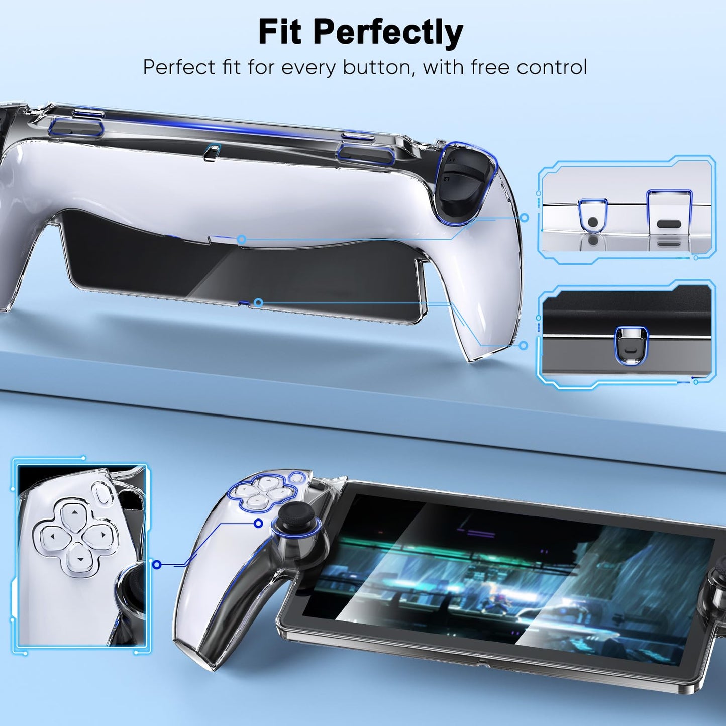 Klipdasse 3 in 1 Accessories Kit for PlayStation Portal - EVA Hard Case, PC Clear Cover & 2 Screen Protectors - Grey, Model PSP7G-KP-US-1