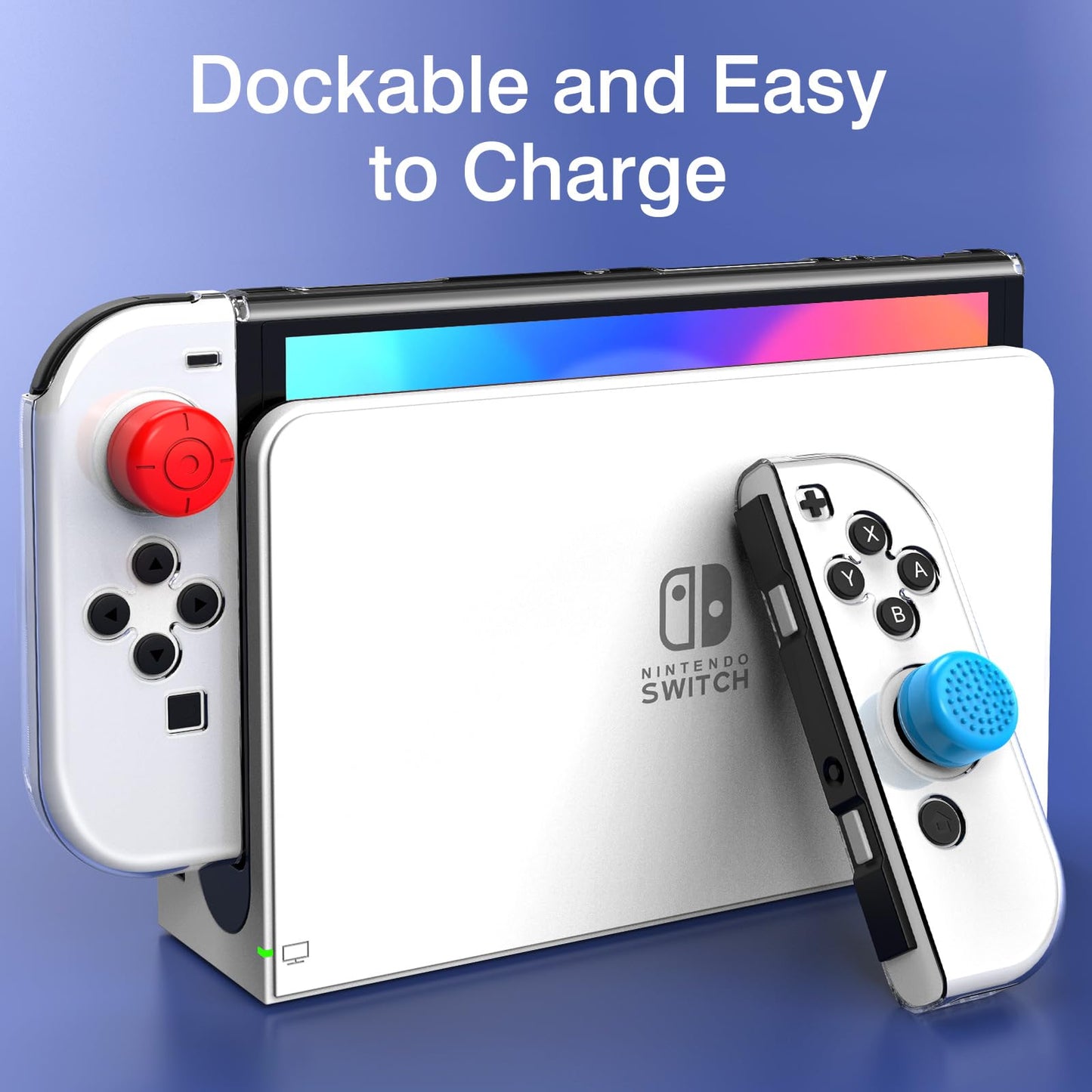 Mooroer Nintendo Switch OLED Case - Dockable Protective Cover with Soft TPU Grip & 6 Thumb Stick Caps, Model NX-oled-pc cover