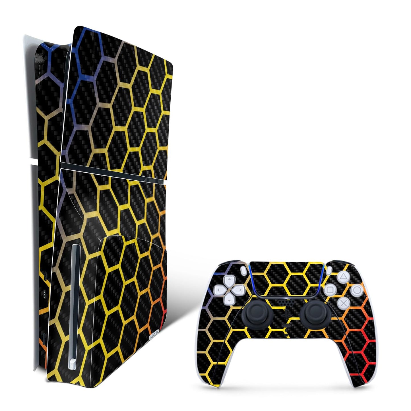 MightySkins Carbon Fiber Skin for PS5 Playstation 5 Slim Disc Edition Bundle - Primary Honeycomb Protective Durable Textured Carbon Fiber Finish Easy to Apply Made in The USA