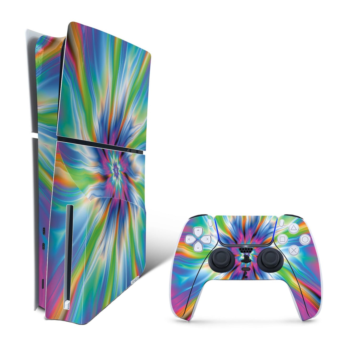 MightySkins Skin Compatible with Playstation 5 Slim Disk Edition Bundle - Prismatic Vortex | Protective Durable and Unique Vinyl Decal wrap Cover | Easy to Apply | Made in The USA