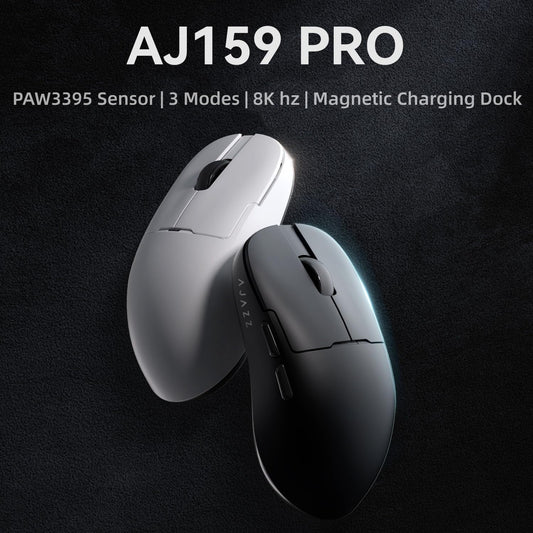 AJAZZ AJ159PRO Gaming Mouse - 8Khz Bluetooth/2.4G/Wired, PAW3395 Sensor, Cloud White, Lightweight with Magnetic Charging Dock