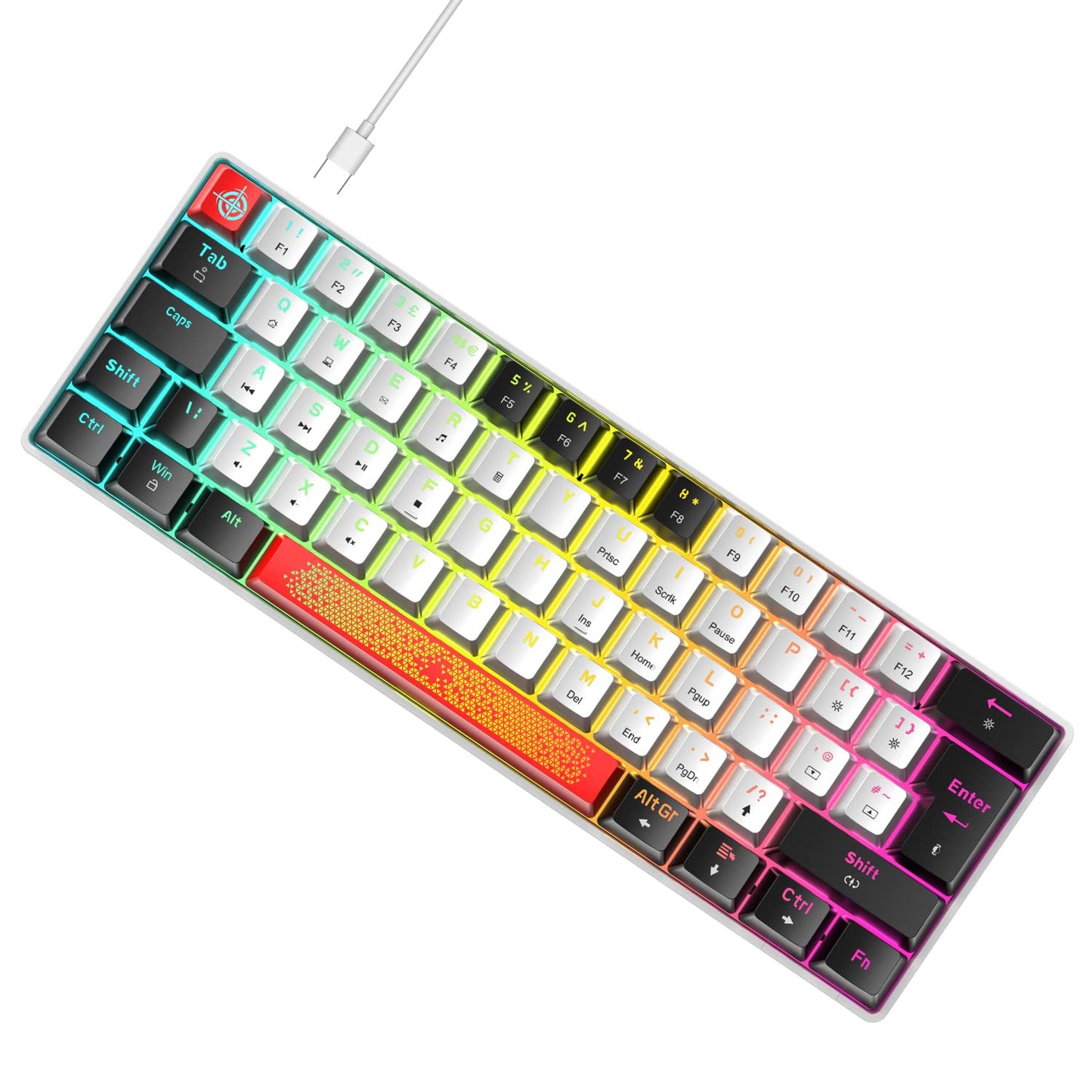 LexonElec 60% Wired RGB Gaming Keyboard 62 Keys Compact Mechanical Keyboard New Degsin Keycaps Detachable USB Type-C Blue Switch 18 LED Chroma Backlit for Typists and Gamers-White/Black