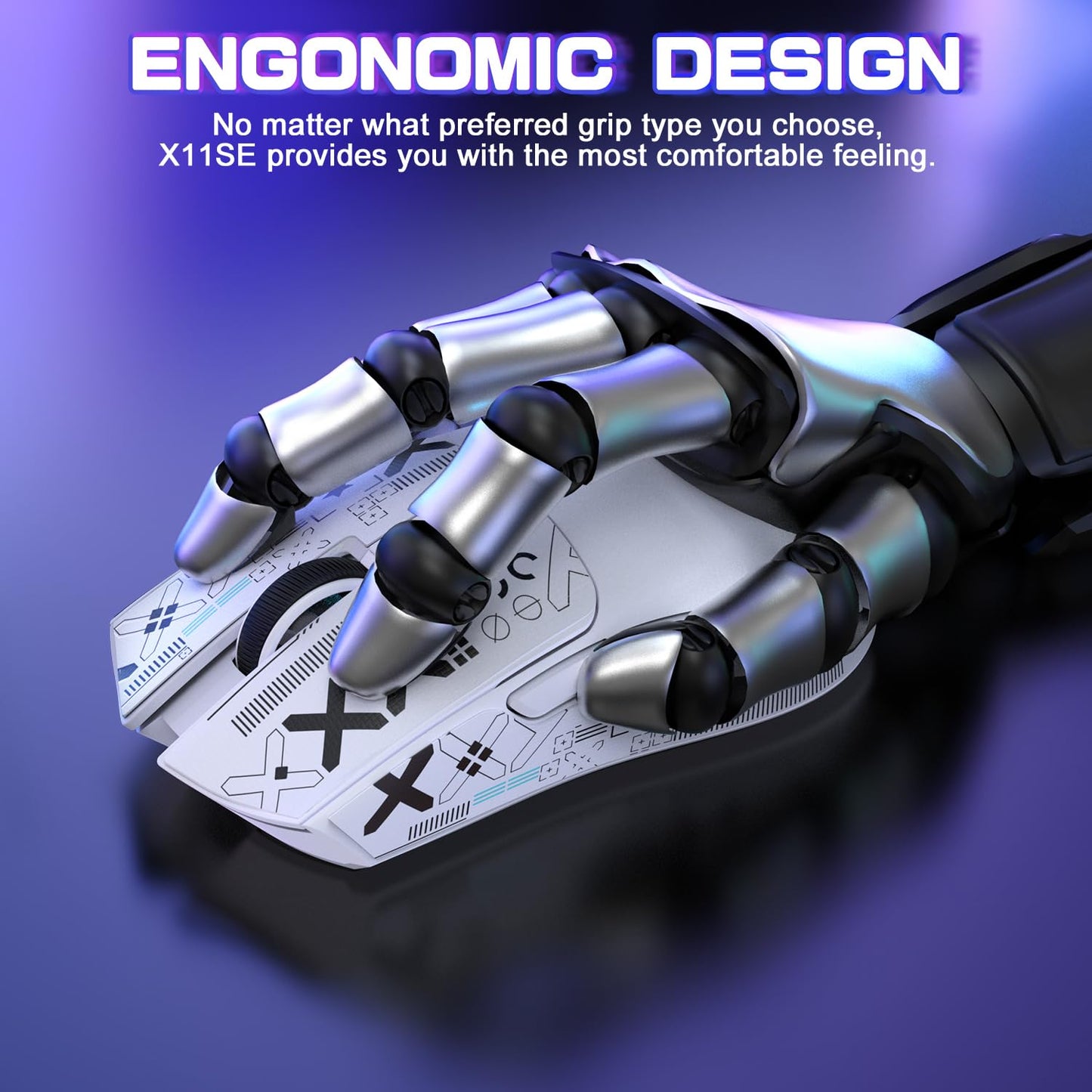 ATTACK SHARK X11SE Ultra-Light Wireless Gaming Mouse - 22KDPI, 5 Programmable Buttons, BT5.2/Type-C/2.4G, White Griptape