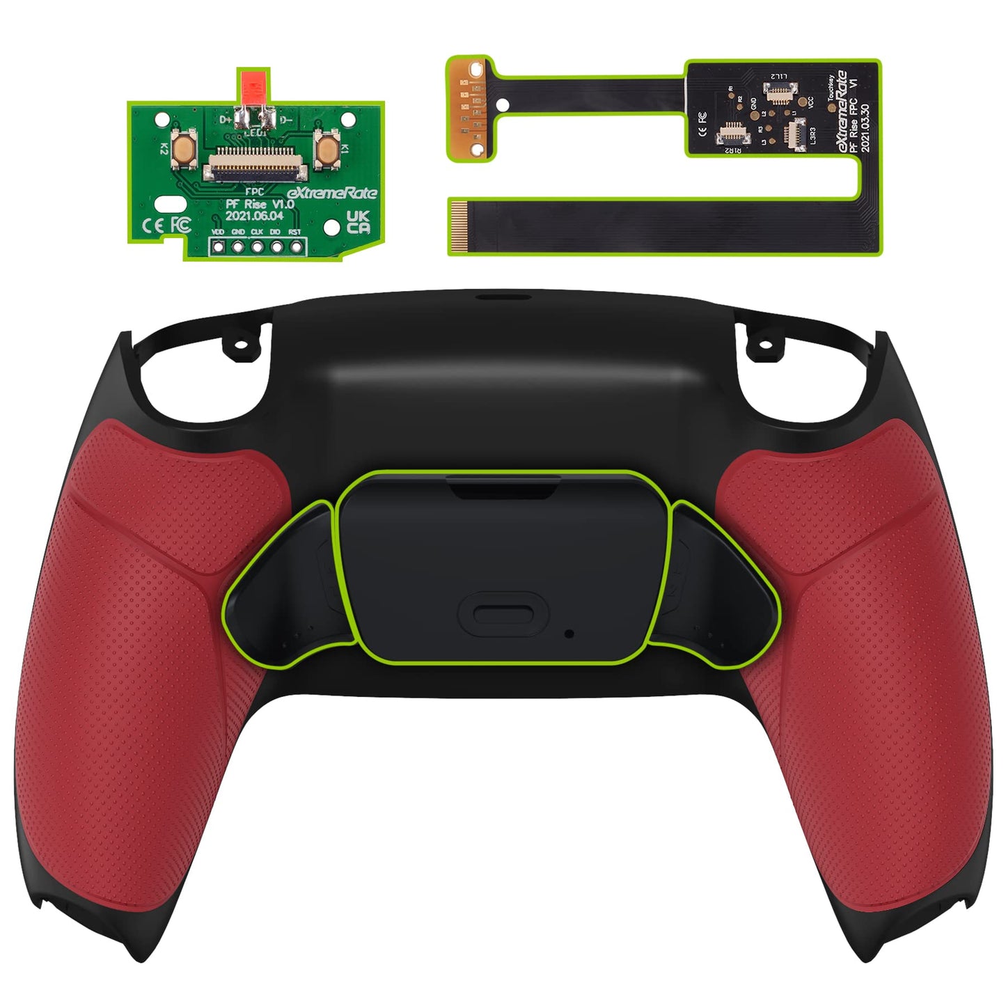 eXtremeRate Red Rubberized Grip Programable RISE 2.0 Remap Kit for PS5 Controller BDM-010 BDM-020 Models Custom Upgrade Board & Redesigned Back Shell & Back Buttons Set for PS5 Controller