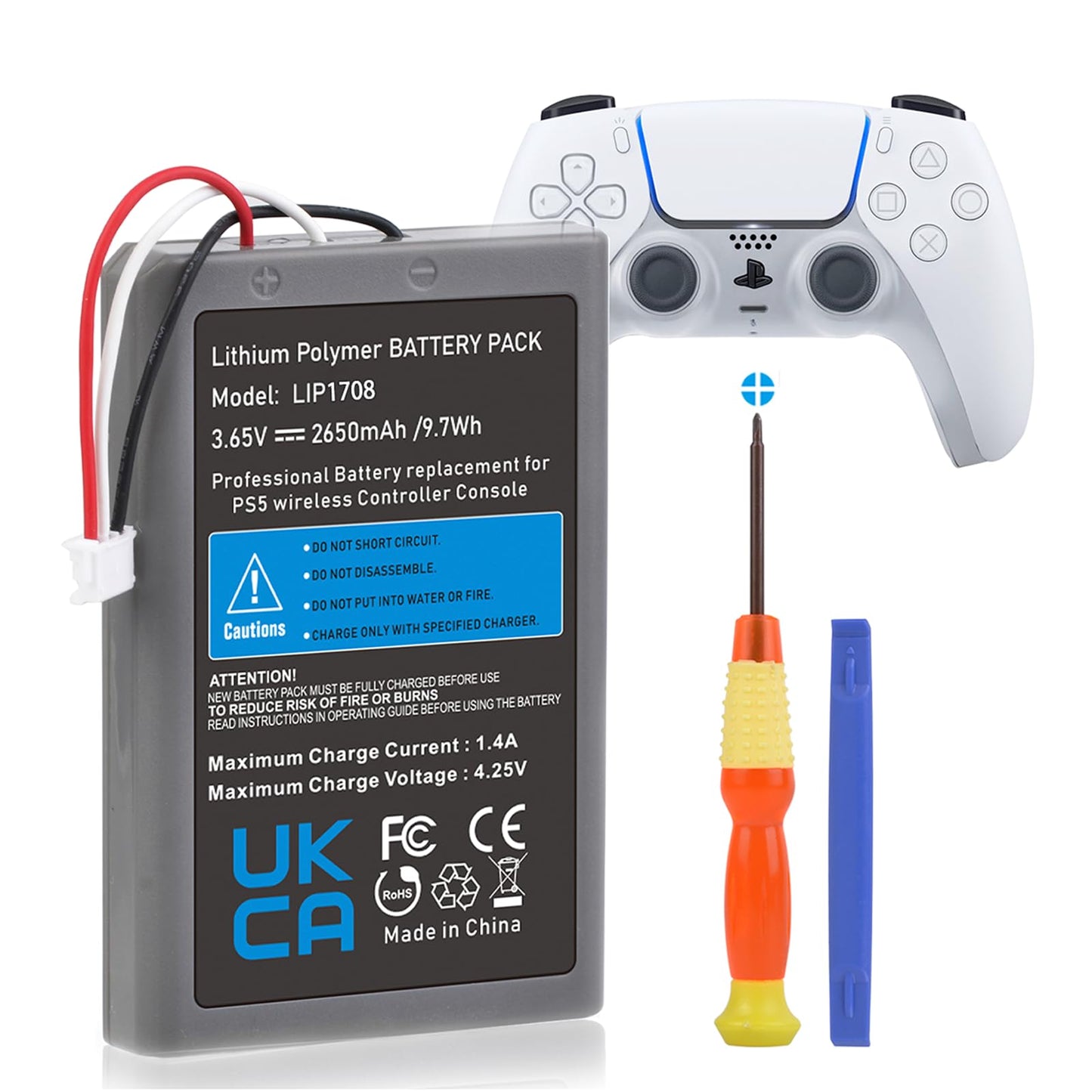 Hisewen PS5 Controller Battery 2650mAh LIP1708 Replacement Battery for Sony PlayStation 5 PS5 DualSense CFI-ZCT1W Wireless Controller