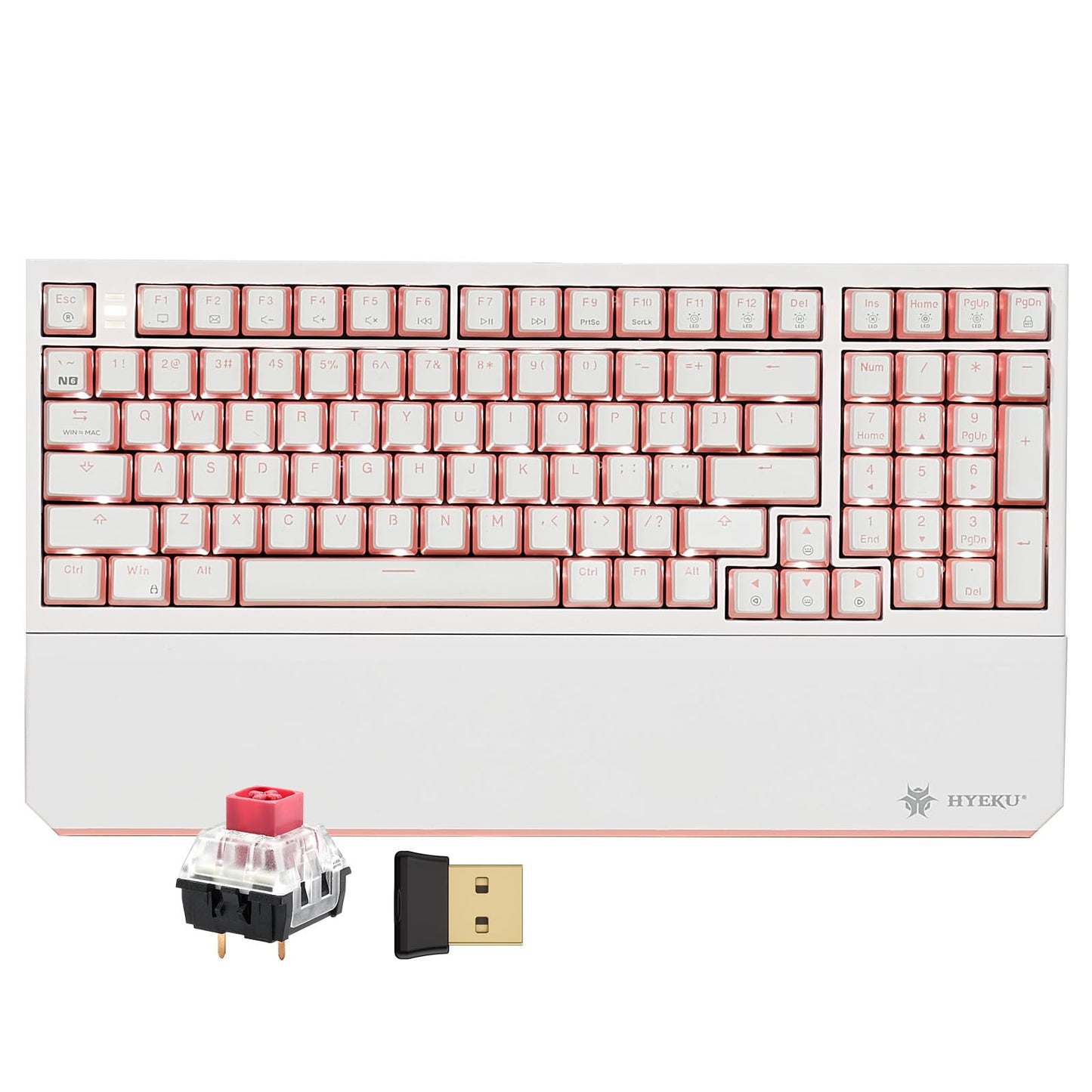 Hexgears X4 Wireless Mechanica Keyboard 99-Key Linear Switch White Backlit Gaming Keyboard - NKRO 2.4G/USB-C with Wrist Rest Pudding Keycaps-White/Pink