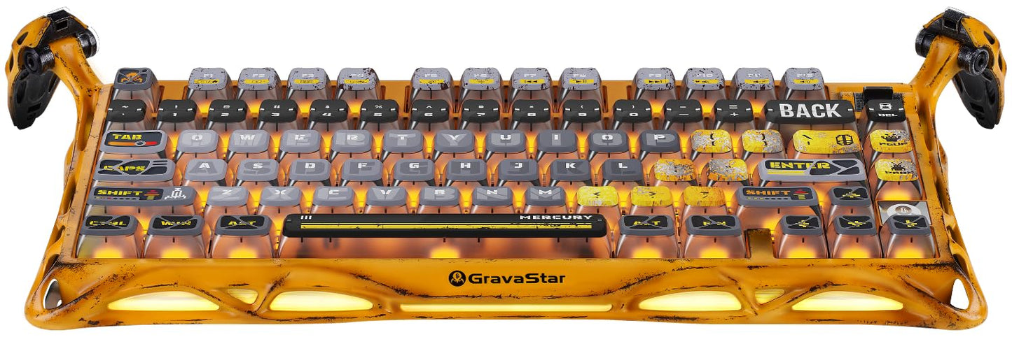 GravaStar Mercury K1 Pro Wireless Gaming Keyboard Handcrafted adventure theme-Worn Mechanical Keyboard Aluminum Alloy 75% Layout Designed for Durability & Unique Aesthetic - Yellow