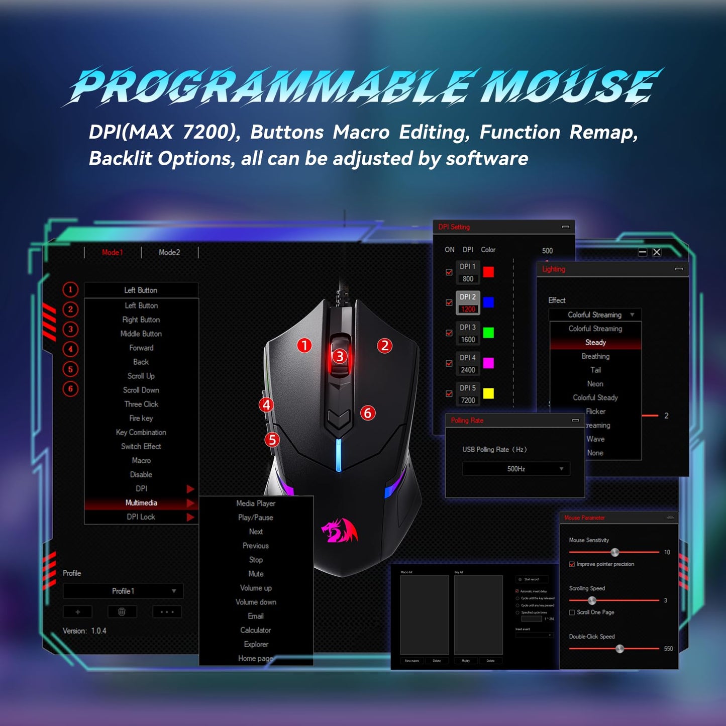 Redragon S101 Gaming Combo Set - RGB Backlit Keyboard & M601 Mouse, Black, Plastic, Programmable, New Version