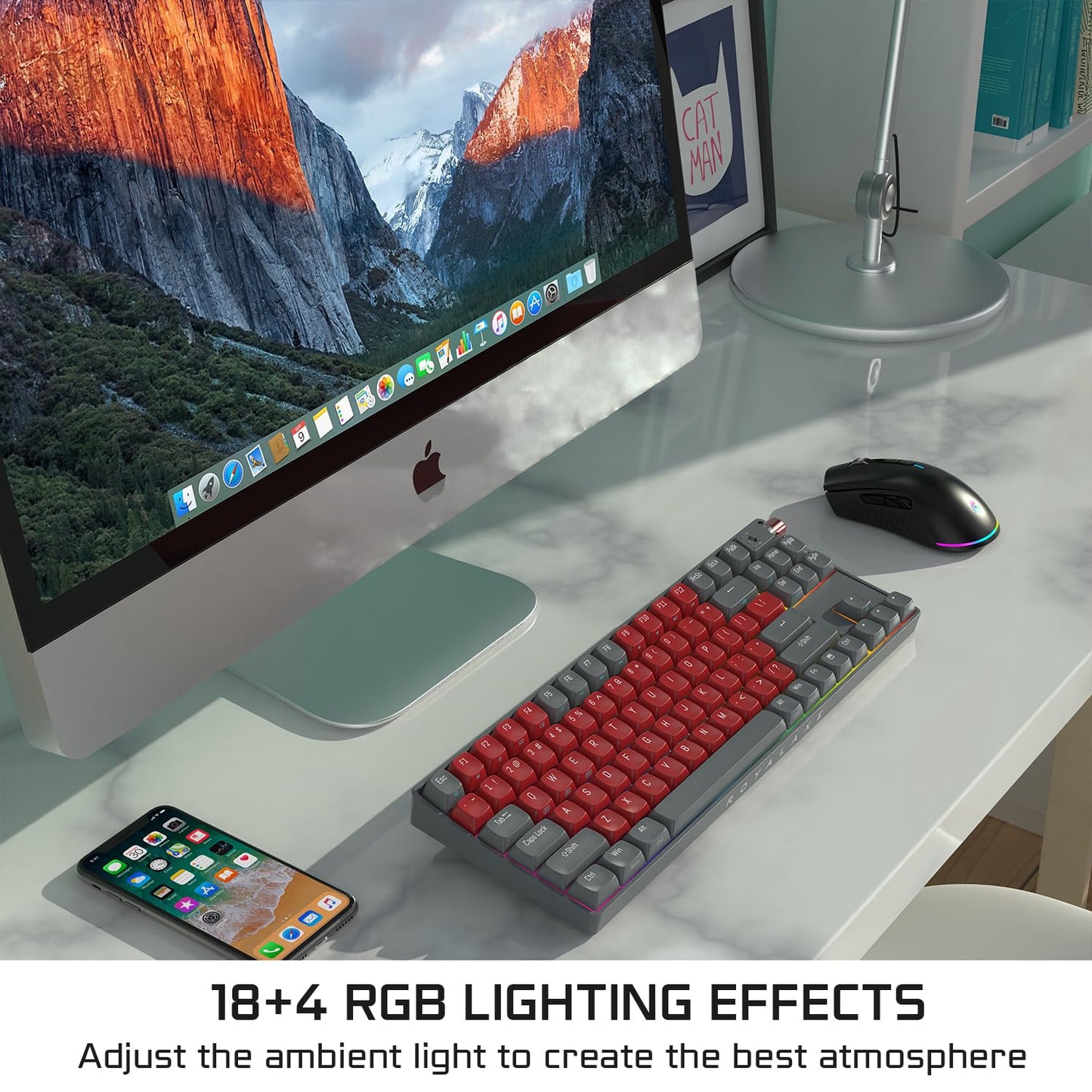 ROYALAXE R87 Wireless Mechanical Keyboard - Hot Swappable, RGB, 88 Keys, G Pro 3.0 Yellow Switch, Night Crimson