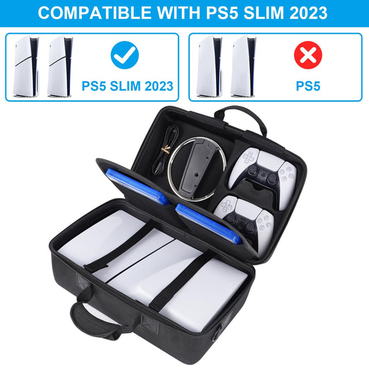 Diocall Hard Case for PS5 Slim 2023 - Protective Travel Case for Console & Controllers - Black, Model CaseP5 7723