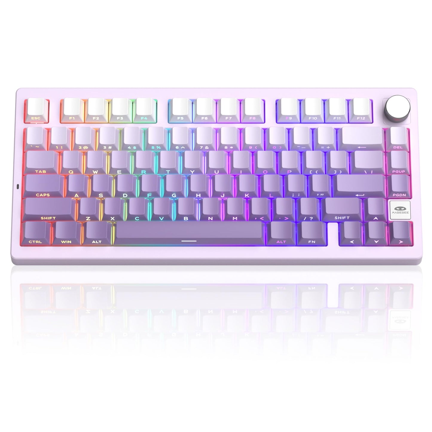 MageGee LIGHT75 Wireless Creamy Keyboard Tri-Mode Bluetooth/2.4GHz/USB-C RGB Backlit Gasket Hot Swappable Custom Gaming Keyboard for Win/Mac/PC with Knob Side Printed PBT Keycaps Purple