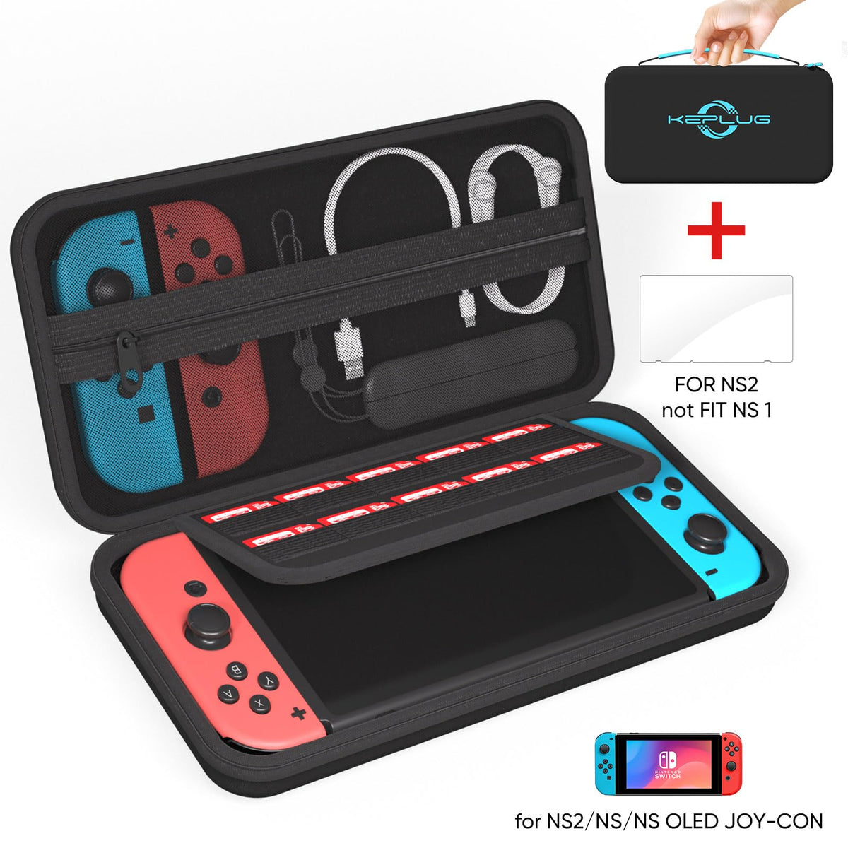 Case Compatible with Nintendo Switch 1&2/Switch 1&2 OLED 2025 Updated Carrying Case for Switch 2 with Tempered Glass Screen Protector Protective Cover for NS1&2 Durable Lightweight for All Versions