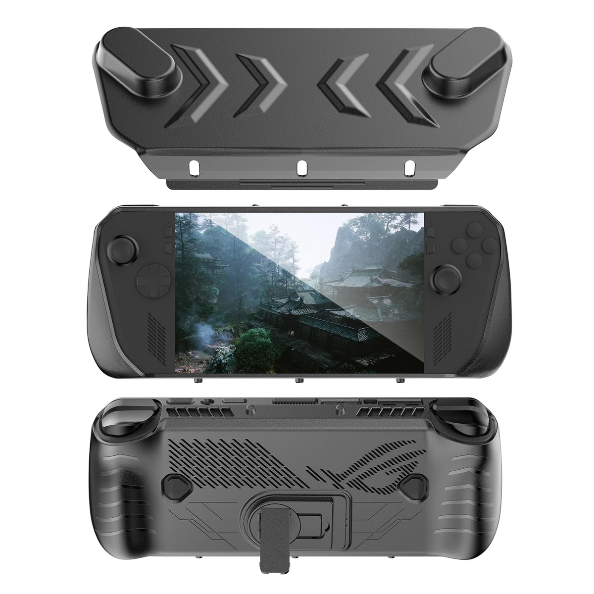 JDDWIN Full Protective Case for ASUS ROG Ally X 2024 Rog Ally TPU Case with Detachable Front Shell Cover and Kickstand for ROG Ally X Gaming Handheld Cover Accessories Anti-Scratch Design Black