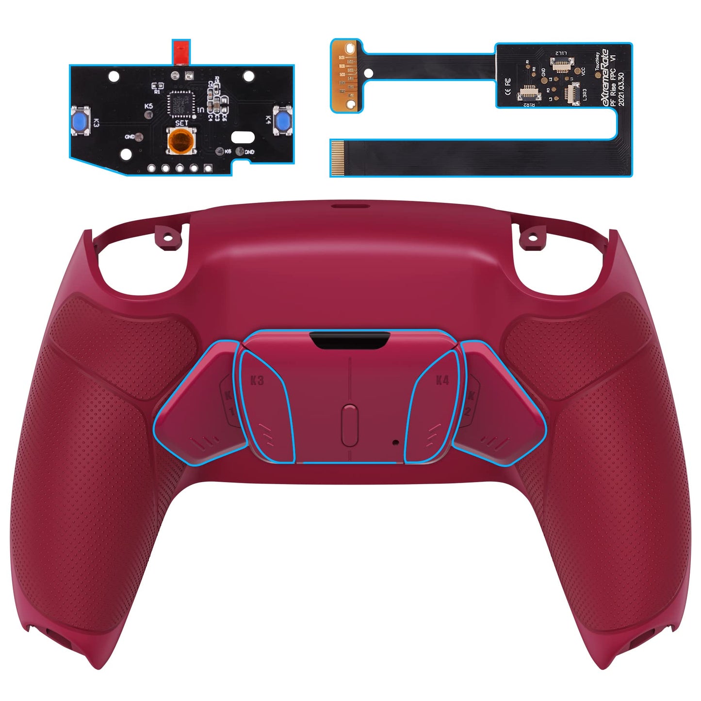 eXtremeRate Cosmic Red Rubberized Grip Programable RISE4 Remap Kit for PS5 Controller BDM 010 & BDM 020 Upgrade Board & Redesigned Back Shell & 4 Back Buttons for PS5 Controller -Without Controller