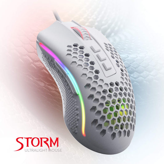 Redragon M808 Storm RGB Gaming Mouse - 12,400 DPI, 7 Buttons, Ultralight 85g, White