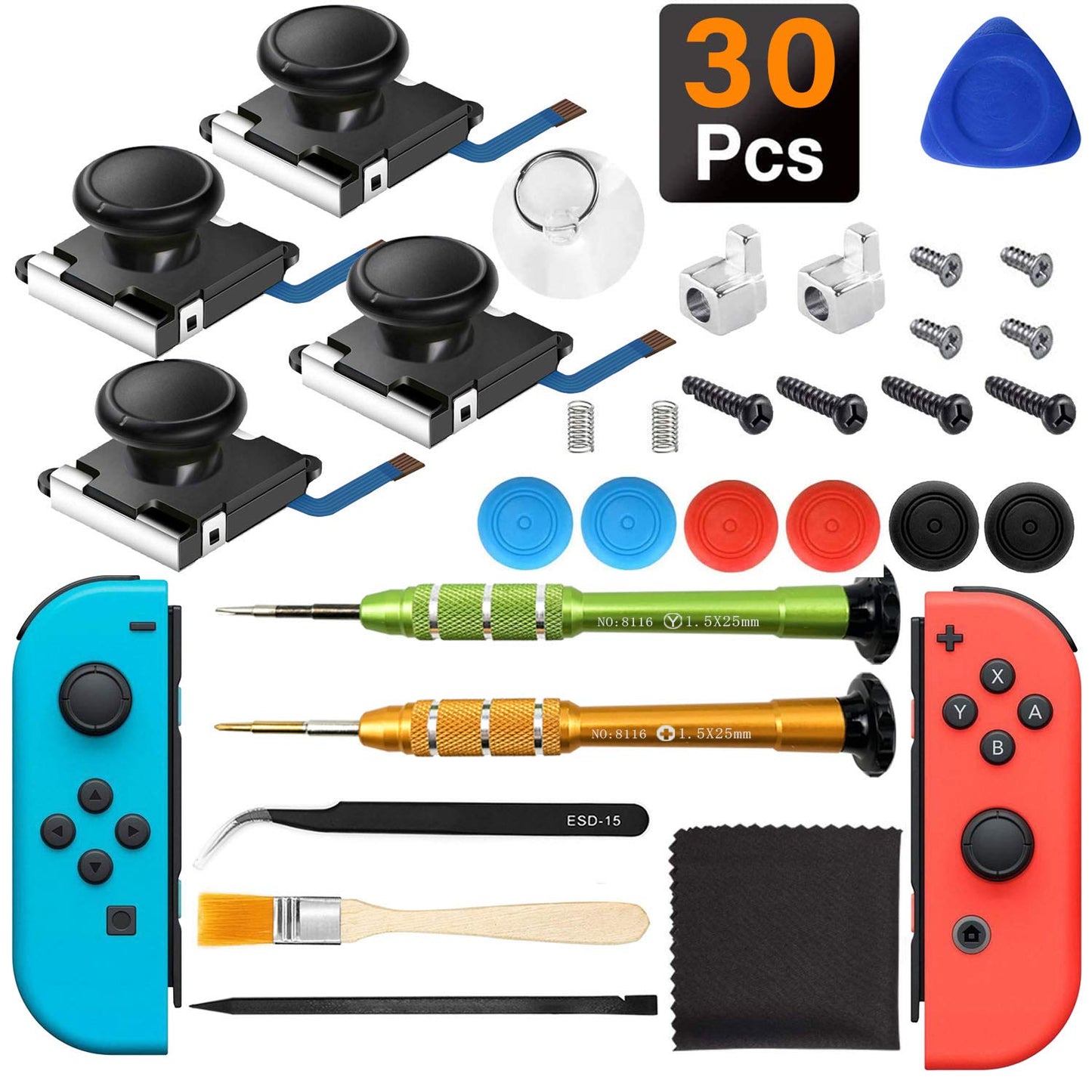 IIWEY Joycon Joystick Replacement 4 Pack for Fix Drift Nintendo Switch Joy-Con Controller & Switch Lite Joystick Replacement Left/Right Analog Thumb Stick Metal Latch Include Y1.5 Screwdrivers