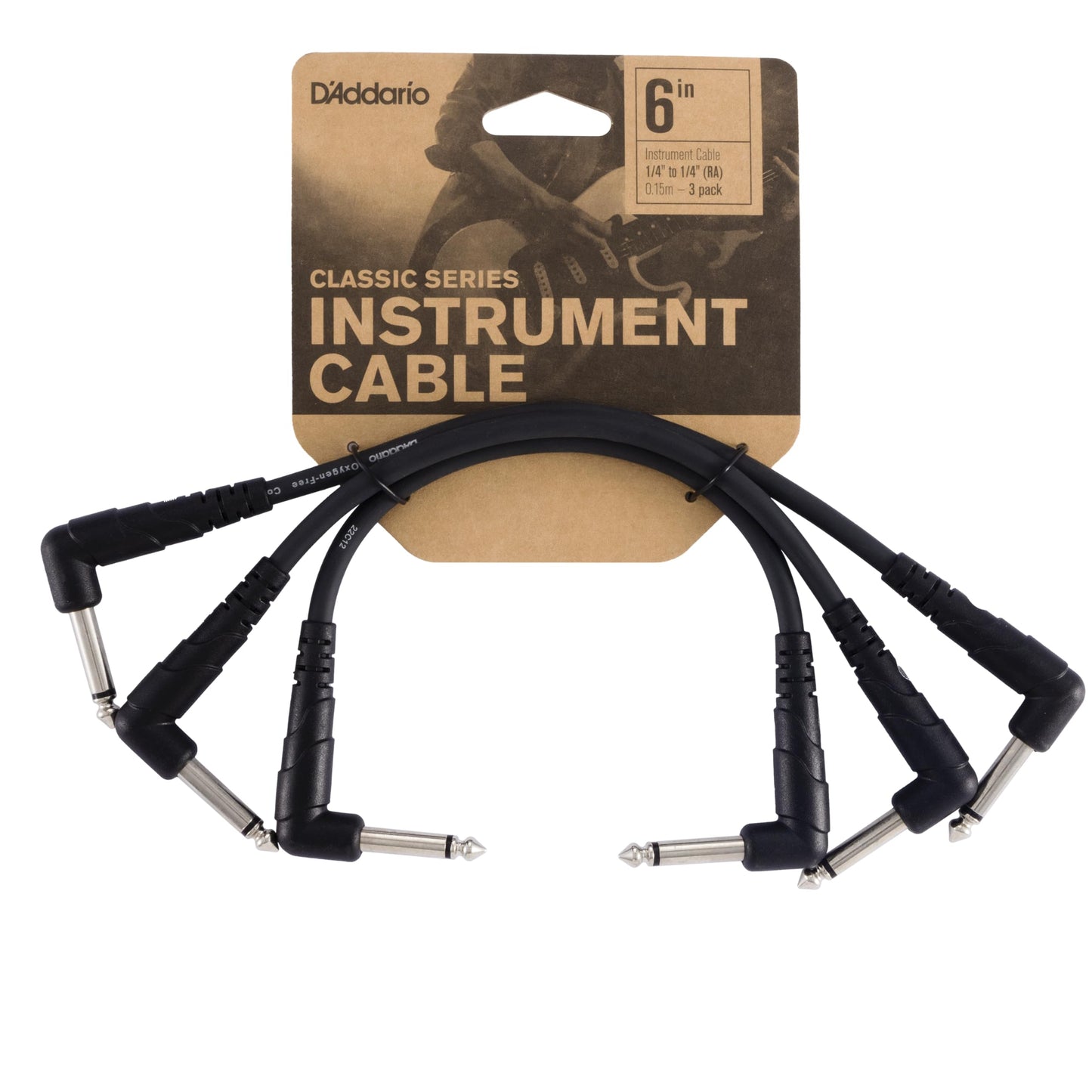 DAddario Accessories Classic Series Guitar Patch Cables - Guitar Pedal Cable with Inch Ends - Durable & Reliable - Instrument Cable for Pedalboards - Right Angle - 0.5 feet - 3 Pack