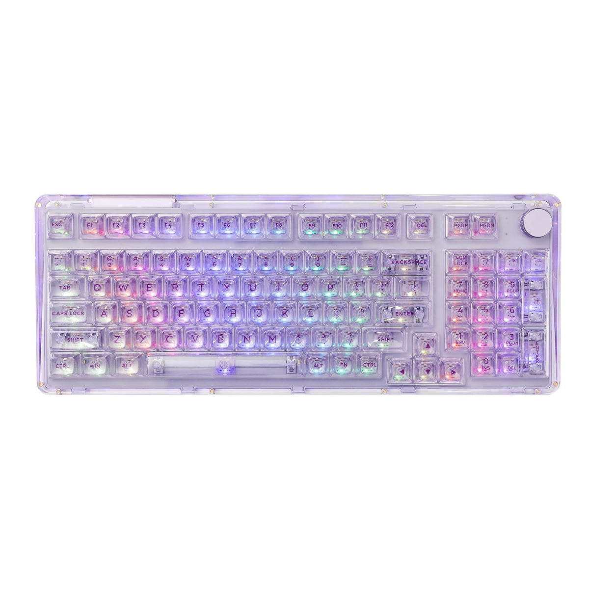 KiiBoom Phantom 98 Hot Swappable stone Gasket-Mounted Mechanical Keyboard Triple Mode NKRO Gaming Keyboard with South-Facing RGB Clear Keycaps 8000mAh Battery for Win/Mac (Purple)