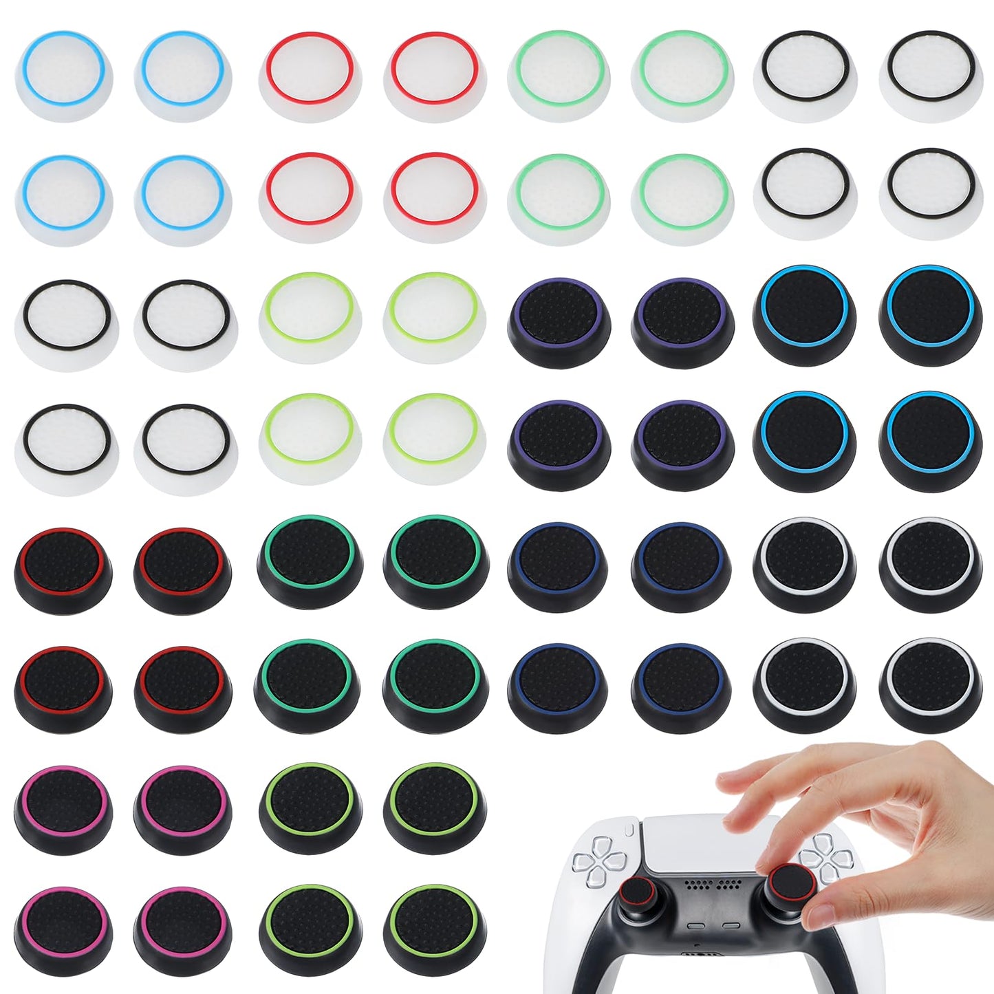 56pcs Thumb Grips Joystick Controller Accessories Full Protection Anti-Slip Anti-Scratch Anti-Fingerprint Protective CoverReplacement Cap Compatible with PlayStation 4 and PlayStation 5 Controller
