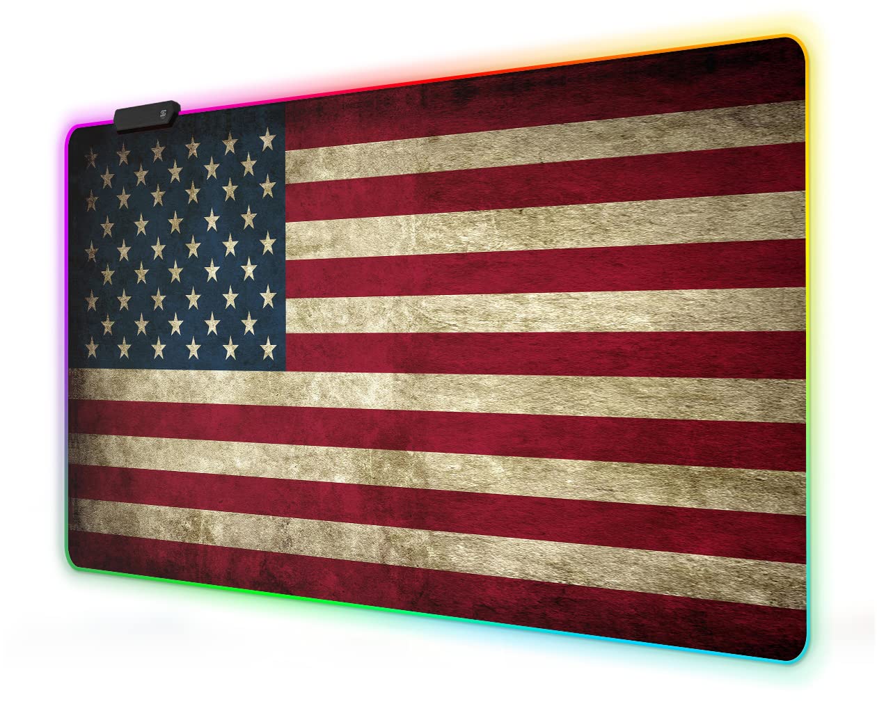 Meffort Inc RGB Gaming Mouse Pad - Large LED Gaming Mouse Mat with Custom Design Stitched Edges (23.6 x 13.7 Inch USA Flag)