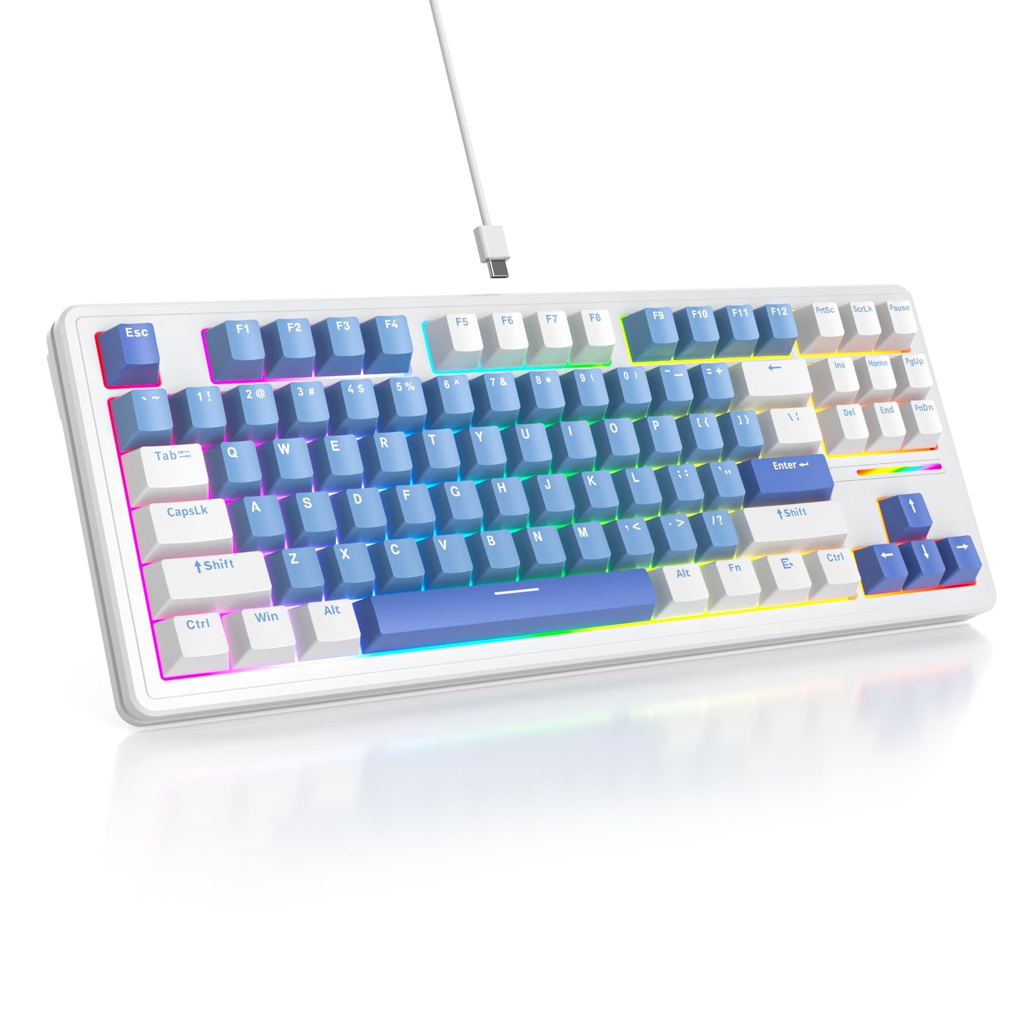 Owpkeenthy 75 Percent Gaming Keyboard Gasket Mounted 87 Key Wired TKL Mechanical Keyboard Hot Swappable Linear Pre-lubed Linear Switch South-Facing RGB Backlit for PC Laptop (N-Blue)