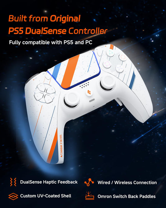 CHARM FOCUS PS5 Controller with 4 Remappable Paddles, Anti-Drift Joysticks, 2100mAh Battery, Ergonomic Grip, White, Model CF-M502