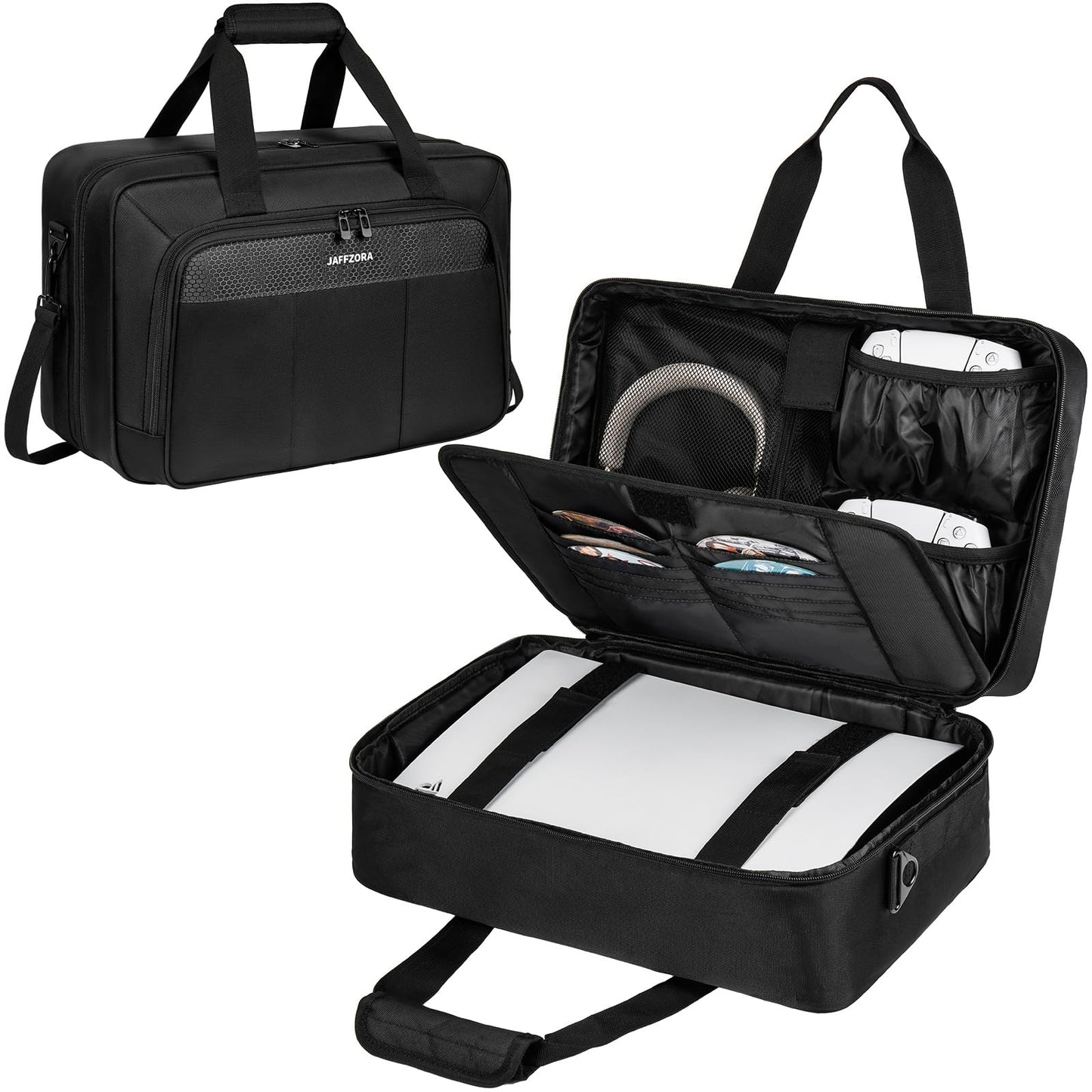 Jaffzora Carrying Case for PS5 PRO/PS5/PS5 Slim Travel Protective Bag Fits for Playstation 5 Console Controllers Game Discs & Gaming Accessories Black